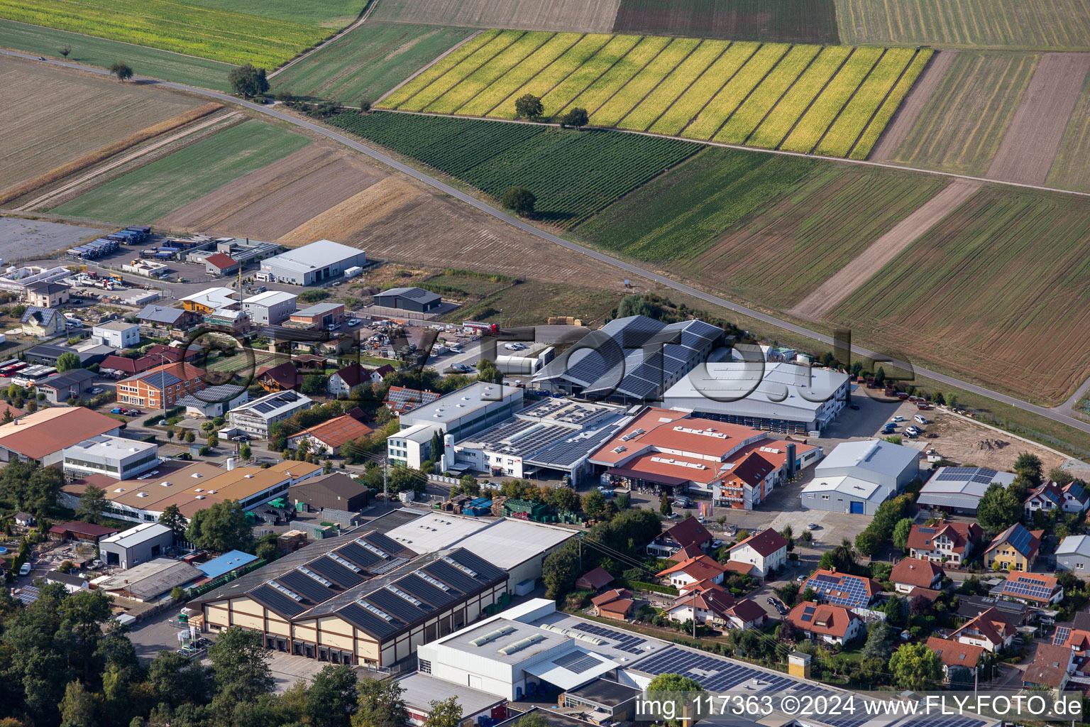 Commercial area Im Gereut, HGGS LaserCUT GmbH & Co. KG in Hatzenbühl in the state Rhineland-Palatinate, Germany seen from above