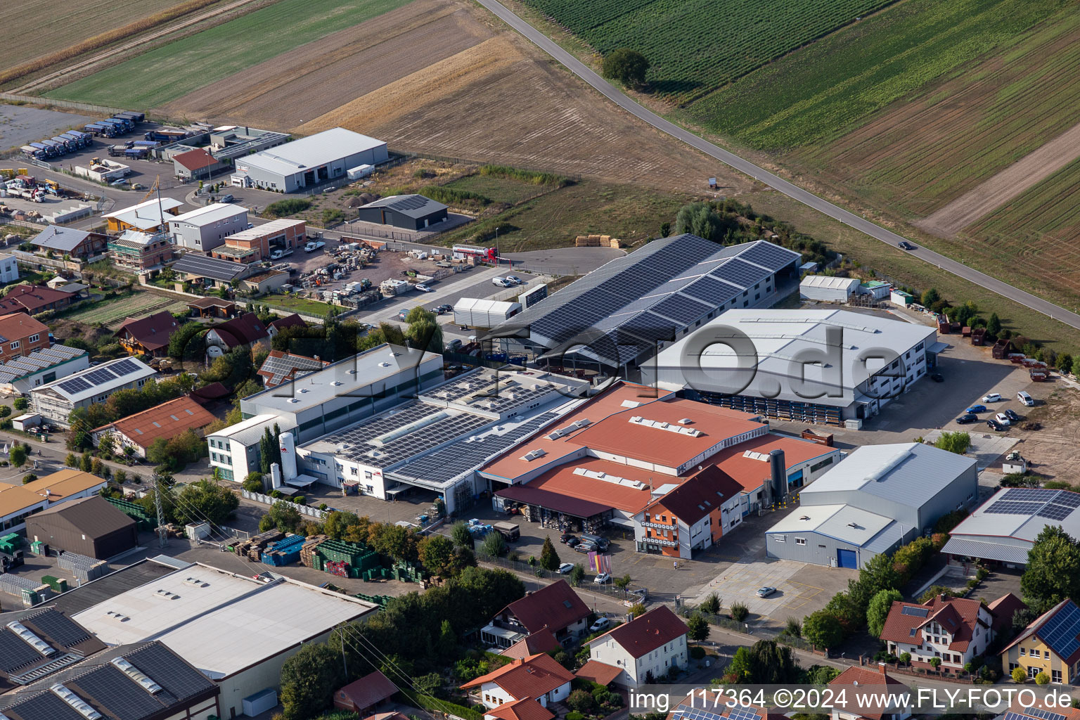 Im Gereut industrial estate, HGGS LaserCUT GmbH & Co. KG in Hatzenbühl in the state Rhineland-Palatinate, Germany from the plane