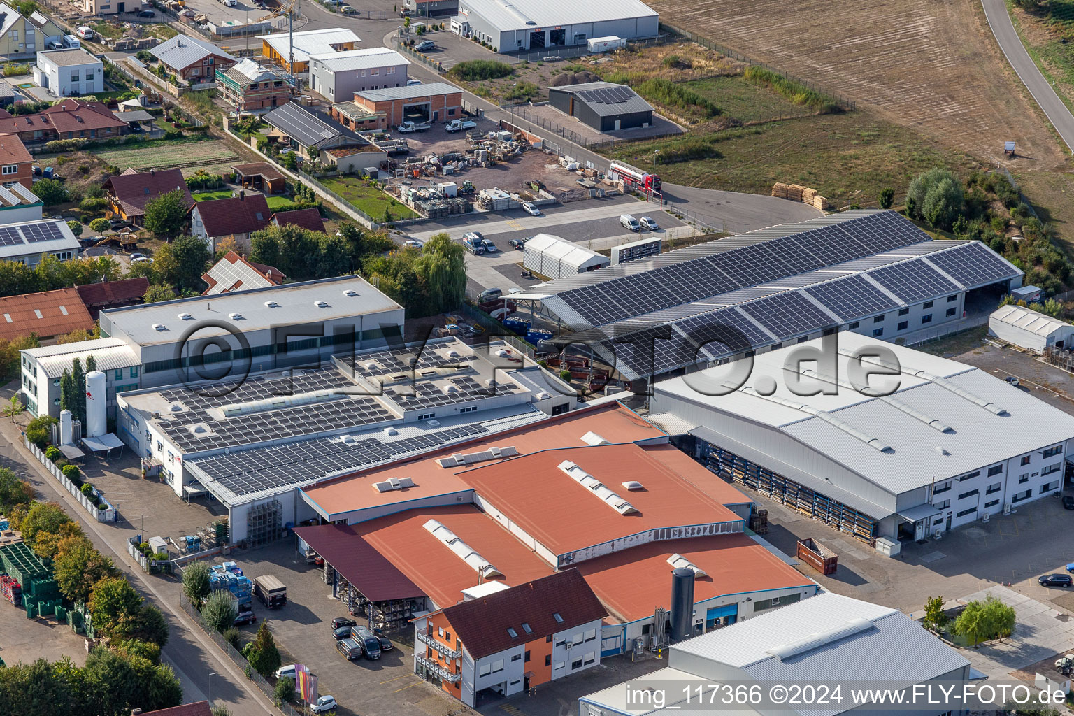 Industrial estate and company settlement Im Gereut with WWS Metallformen GmbH and HGGS LaserCUT GmbH & Co. KG in Hatzenbuehl in the state Rhineland-Palatinate from above