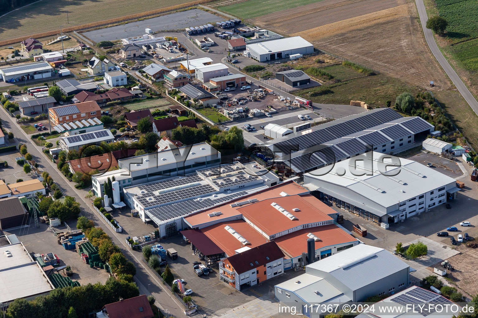 Industrial estate and company settlement Im Gereut with WWS Metallformen GmbH and HGGS LaserCUT GmbH & Co. KG in Hatzenbuehl in the state Rhineland-Palatinate out of the air