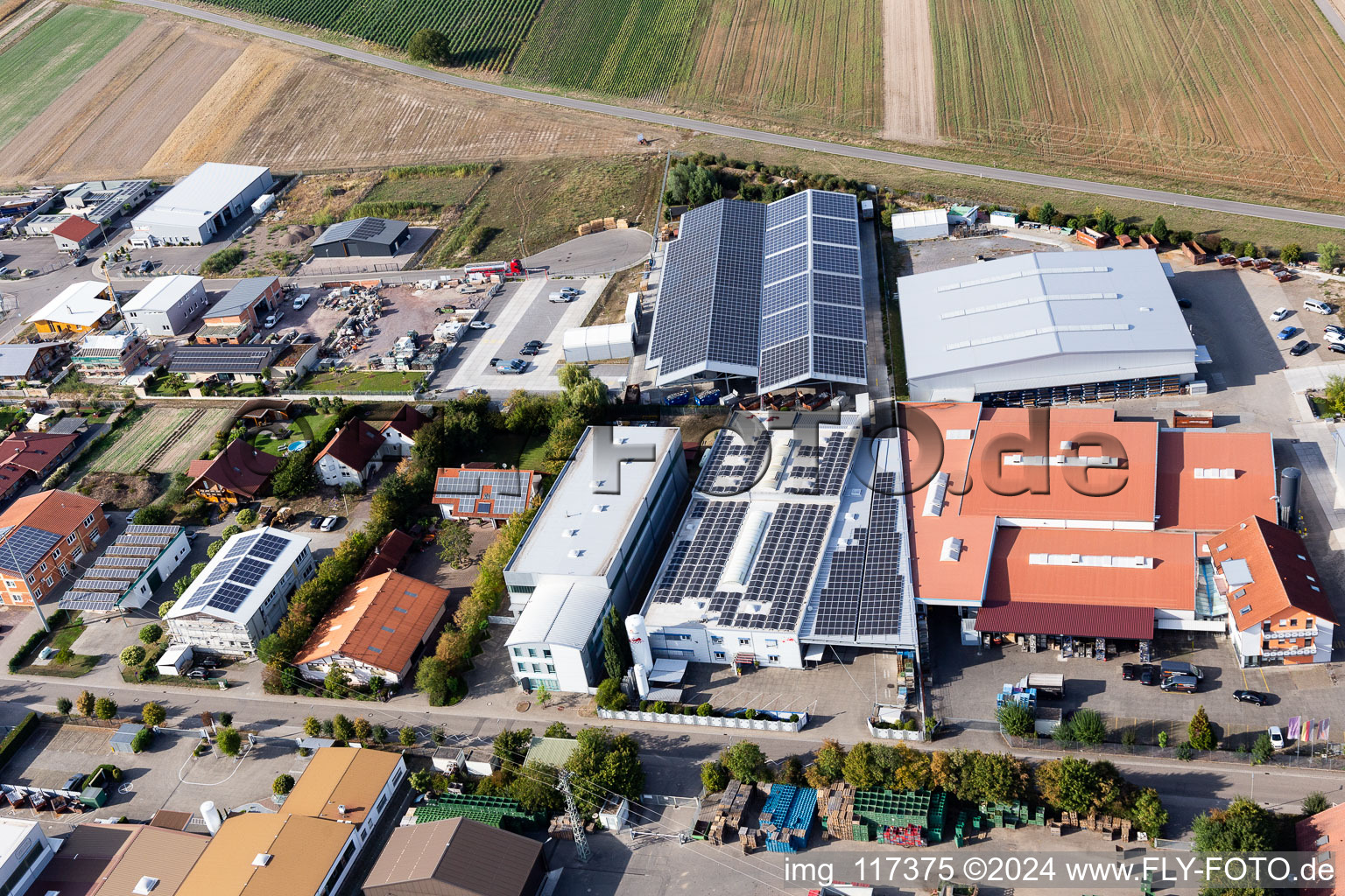 Im Gereut industrial estate, HGGS LaserCUT GmbH & Co. KG in Hatzenbühl in the state Rhineland-Palatinate, Germany from the drone perspective