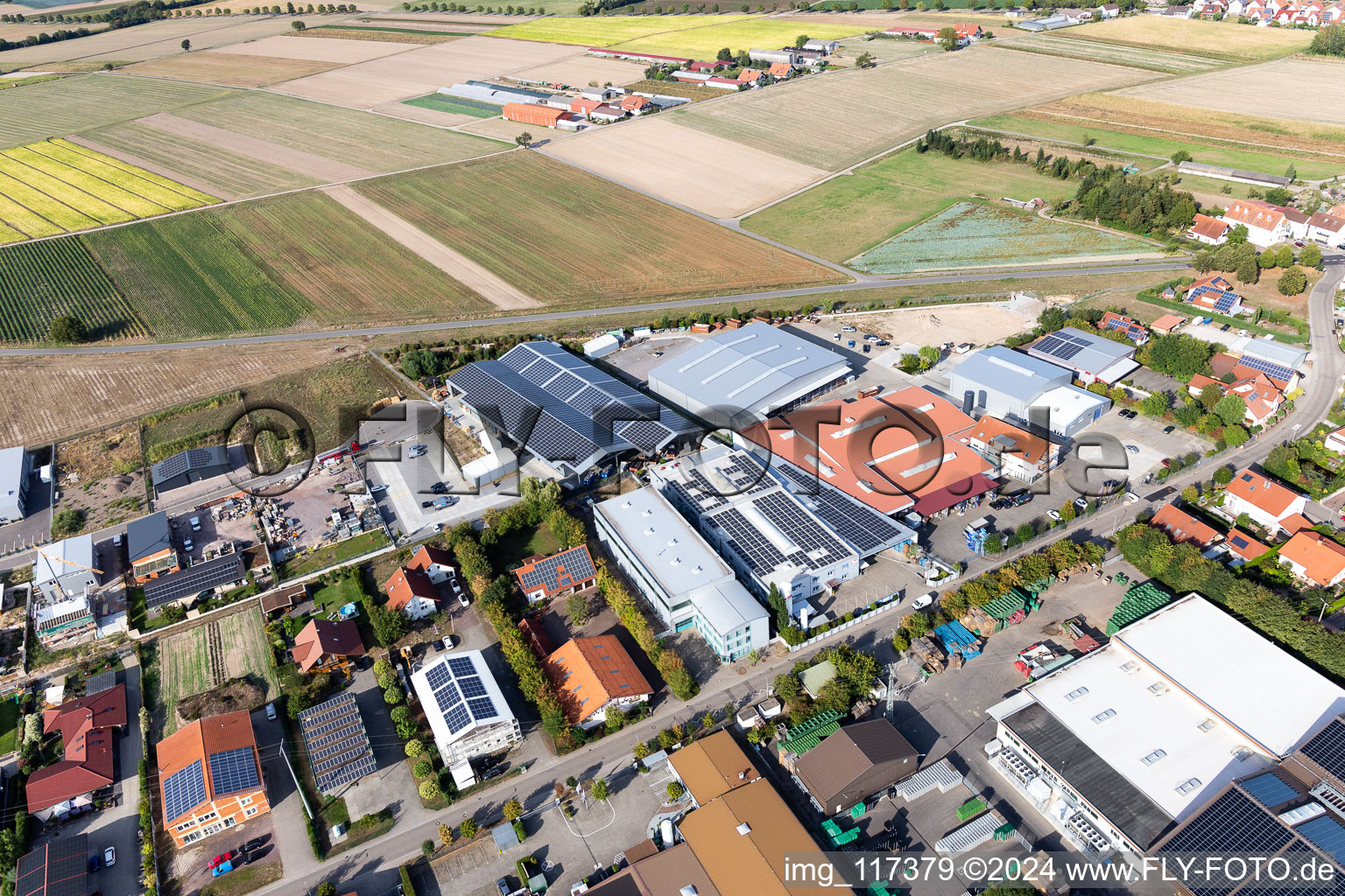 Im Gereut industrial estate, HGGS LaserCUT GmbH & Co. KG in Hatzenbühl in the state Rhineland-Palatinate, Germany seen from a drone