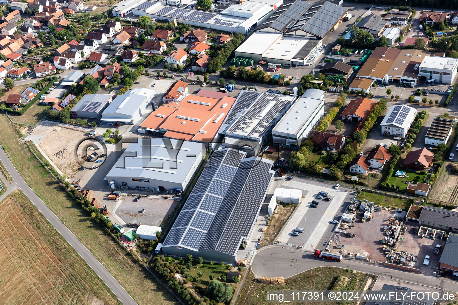 Im Gereut industrial estate, HGGS LaserCUT GmbH & Co. KG in Hatzenbühl in the state Rhineland-Palatinate, Germany from above