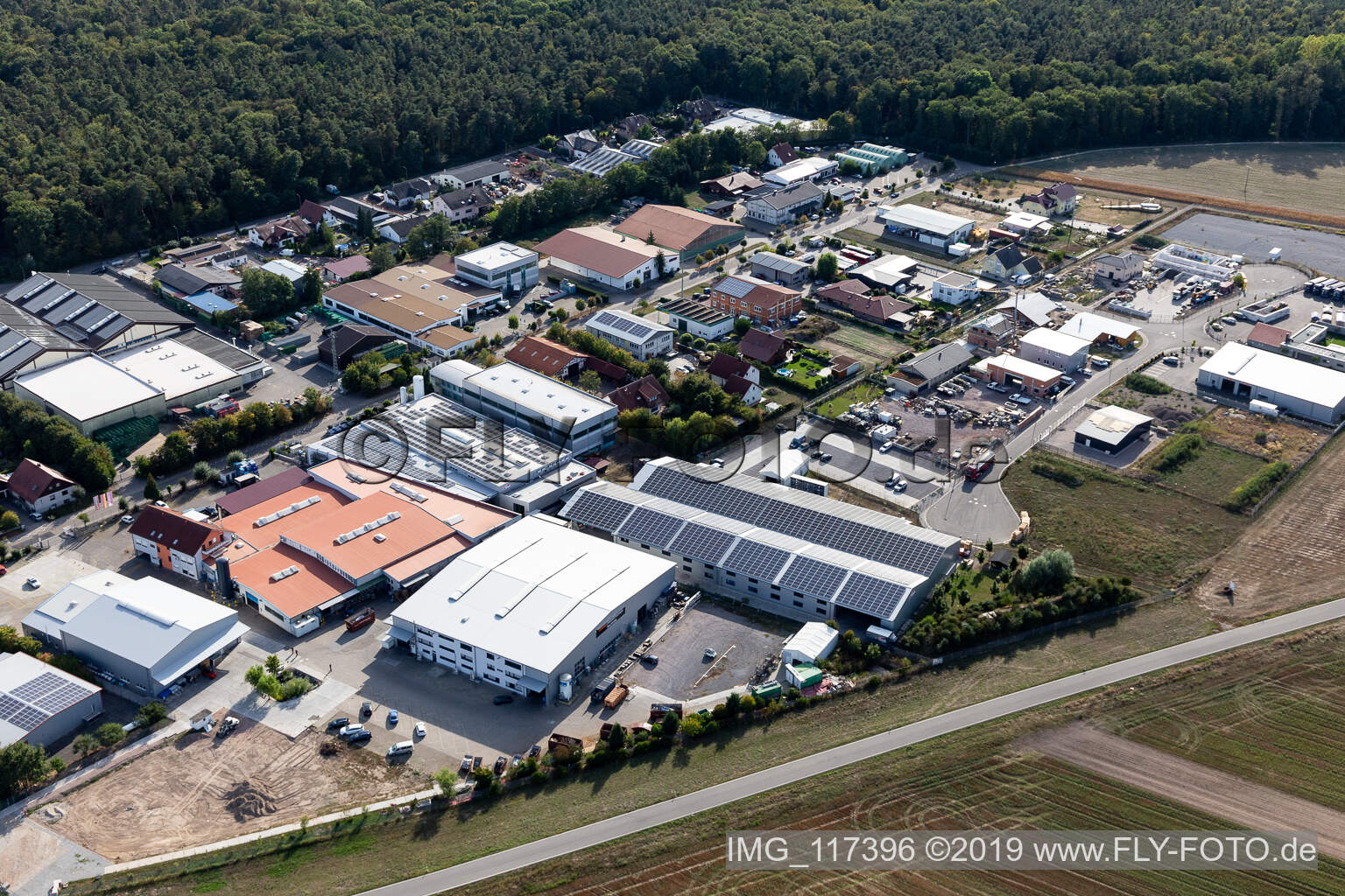 Commercial area Im Gereut, HGGS LaserCUT GmbH & Co. KG in Hatzenbühl in the state Rhineland-Palatinate, Germany seen from above