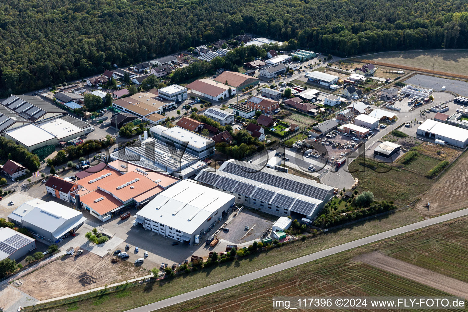 Im Gereut industrial estate, HGGS LaserCUT GmbH & Co. KG in Hatzenbühl in the state Rhineland-Palatinate, Germany seen from above