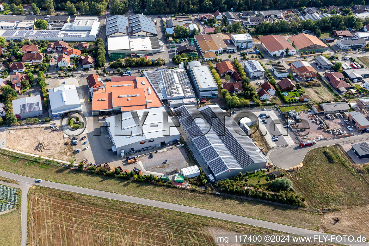 Im Gereut industrial estate, HGGS LaserCUT GmbH & Co. KG in Hatzenbühl in the state Rhineland-Palatinate, Germany from the plane