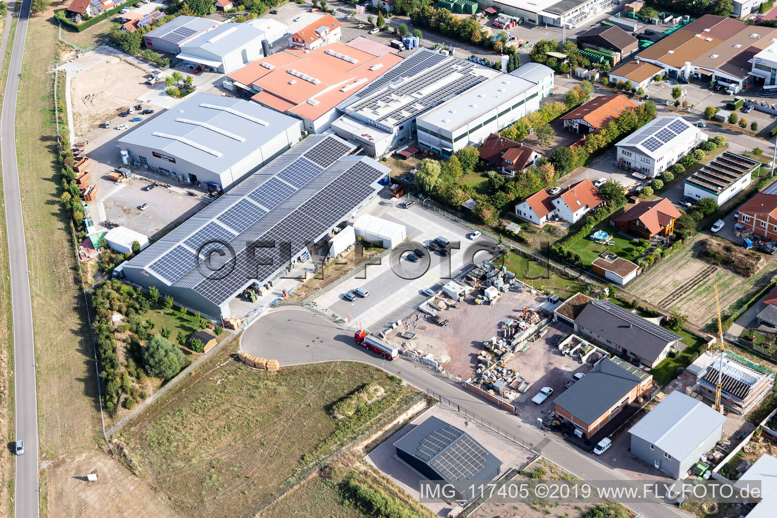 Commercial area Im Gereut, HGGS LaserCUT GmbH & Co. KG in Hatzenbühl in the state Rhineland-Palatinate, Germany viewn from the air