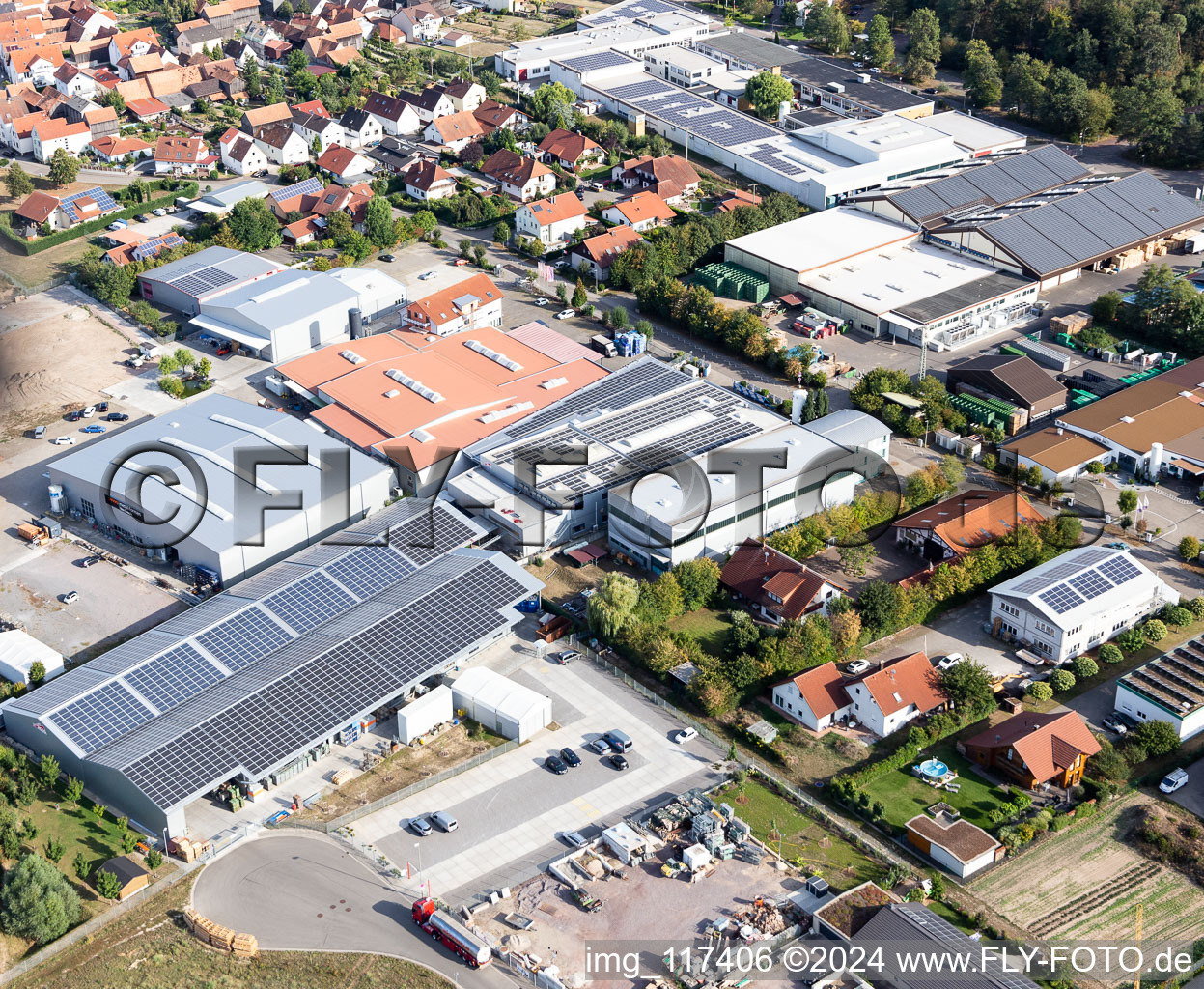 Drone recording of Im Gereut industrial estate, HGGS LaserCUT GmbH & Co. KG in Hatzenbühl in the state Rhineland-Palatinate, Germany