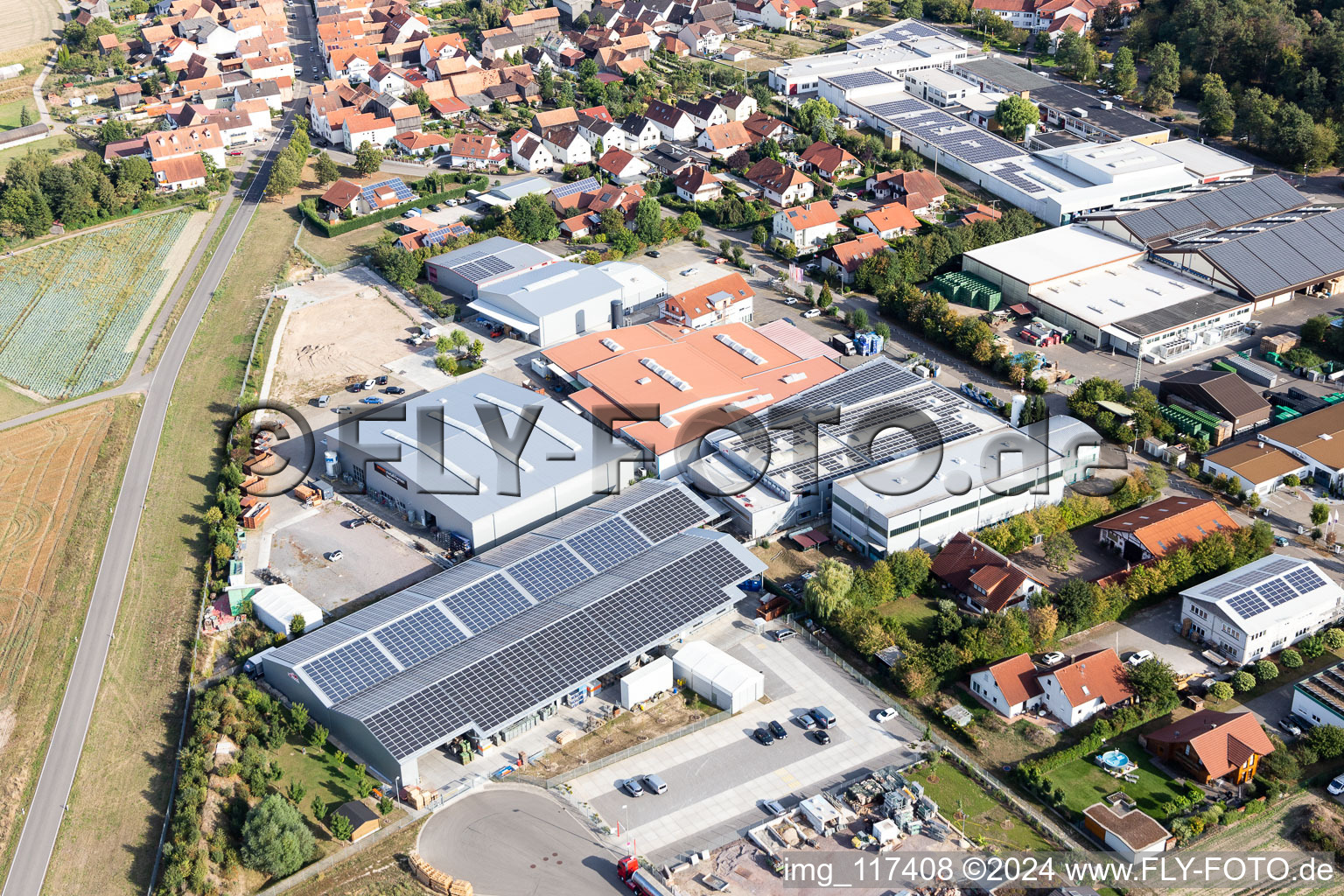 Drone image of Im Gereut industrial estate, HGGS LaserCUT GmbH & Co. KG in Hatzenbühl in the state Rhineland-Palatinate, Germany