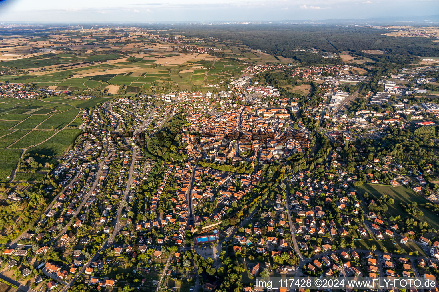 Wissembourg in the state Bas-Rhin, France viewn from the air