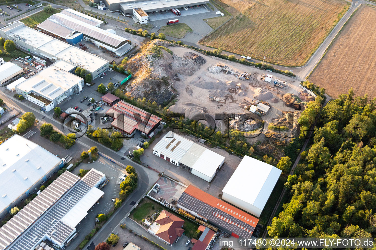 Aerial view of Grosse Ahlmühle commercial area in Rohrbach in the state Rhineland-Palatinate, Germany