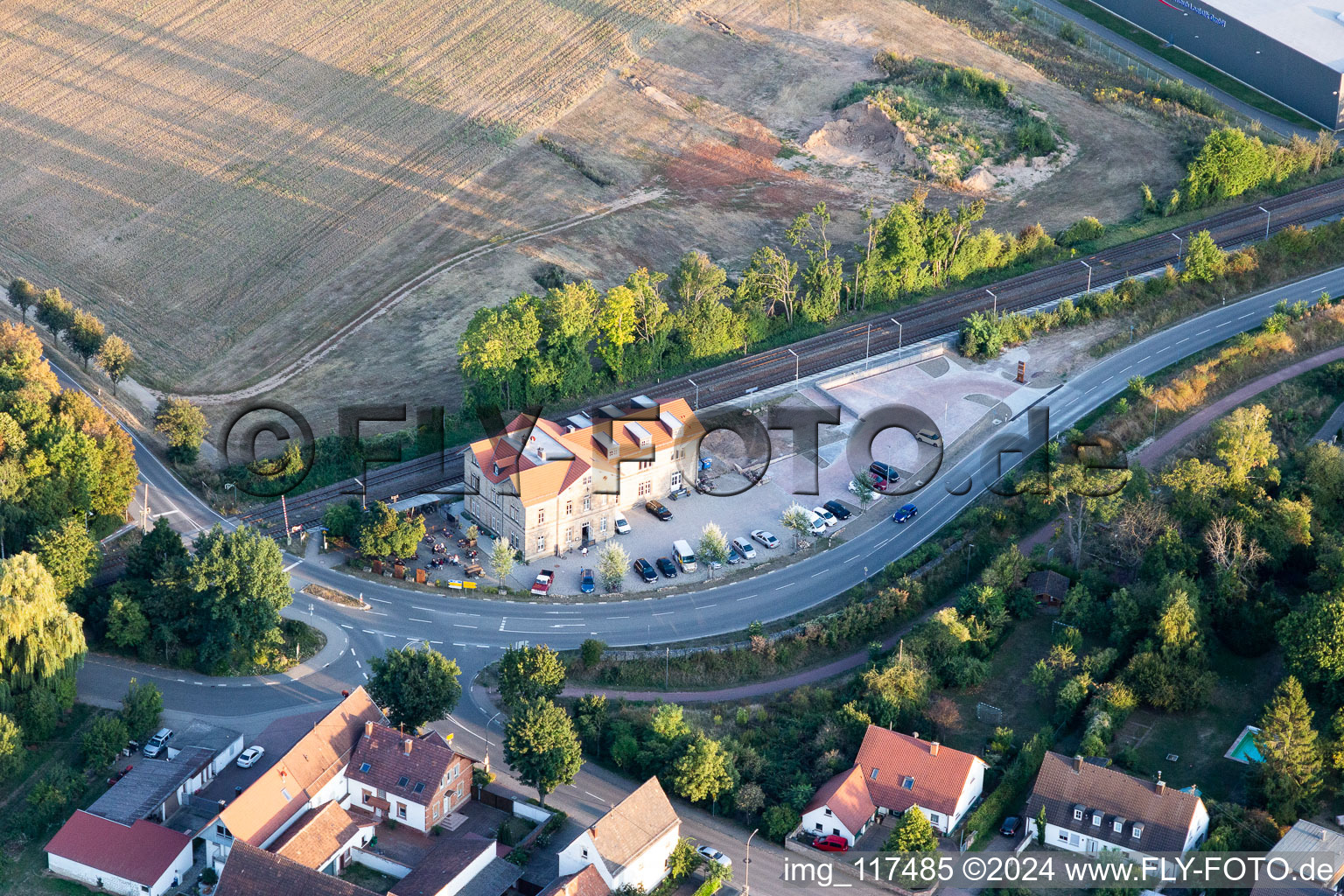 Aerial photograpy of Hotel Restaurant Old Train Station 1864 in Rohrbach in the state Rhineland-Palatinate, Germany