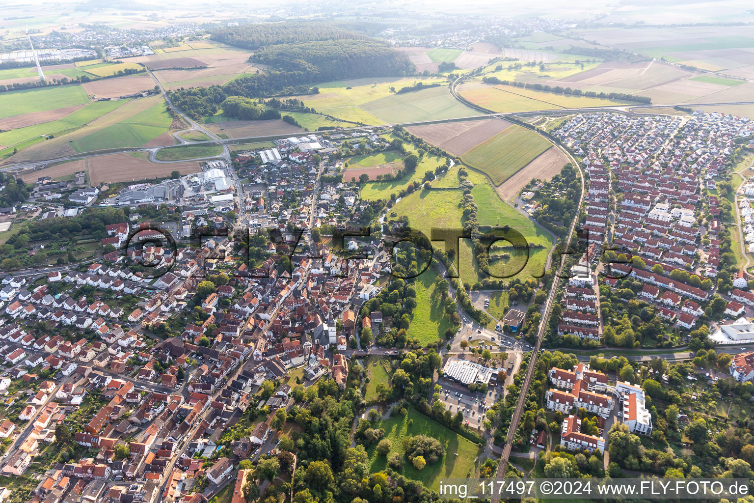 Town View of the streets and houses of the residential areas in Windecken in the state Hesse, Germany