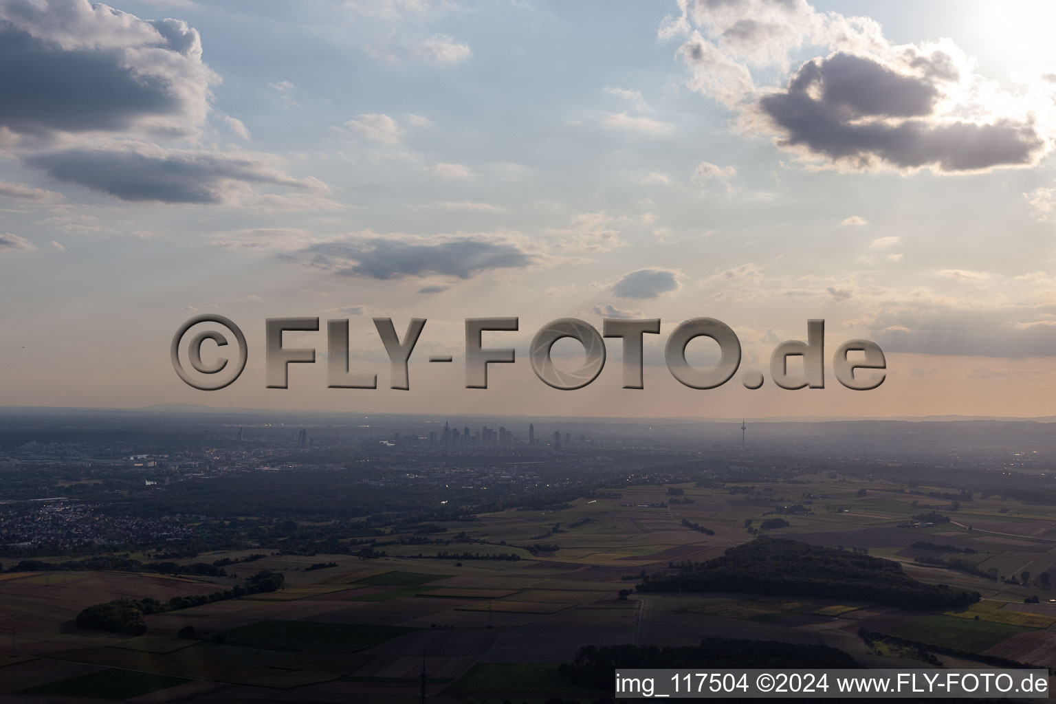 Frankfurt skyline in the haze in Schöneck in the state Hesse, Germany