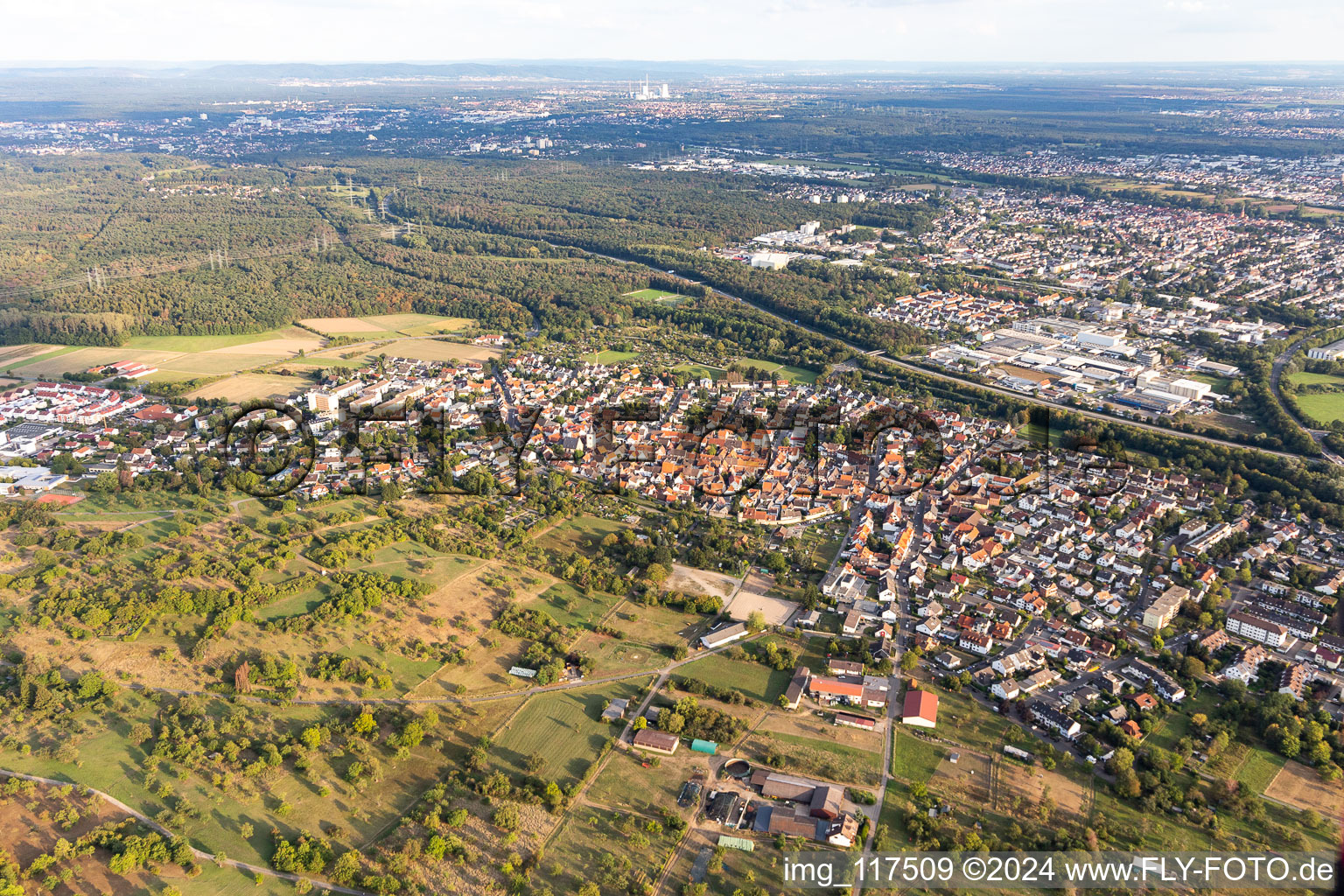 Town View of the streets and houses of the residential areas in Hochstadt in the state Hesse, Germany