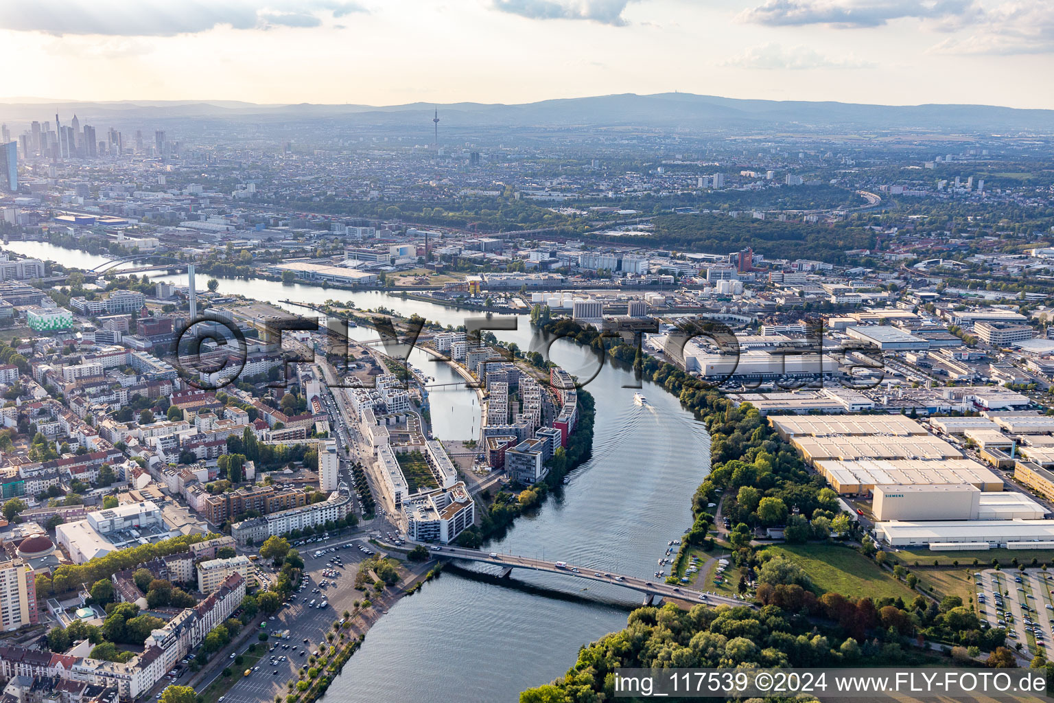 Aerial view of Harbour Island in the district Hafen in Offenbach am Main in the state Hesse, Germany