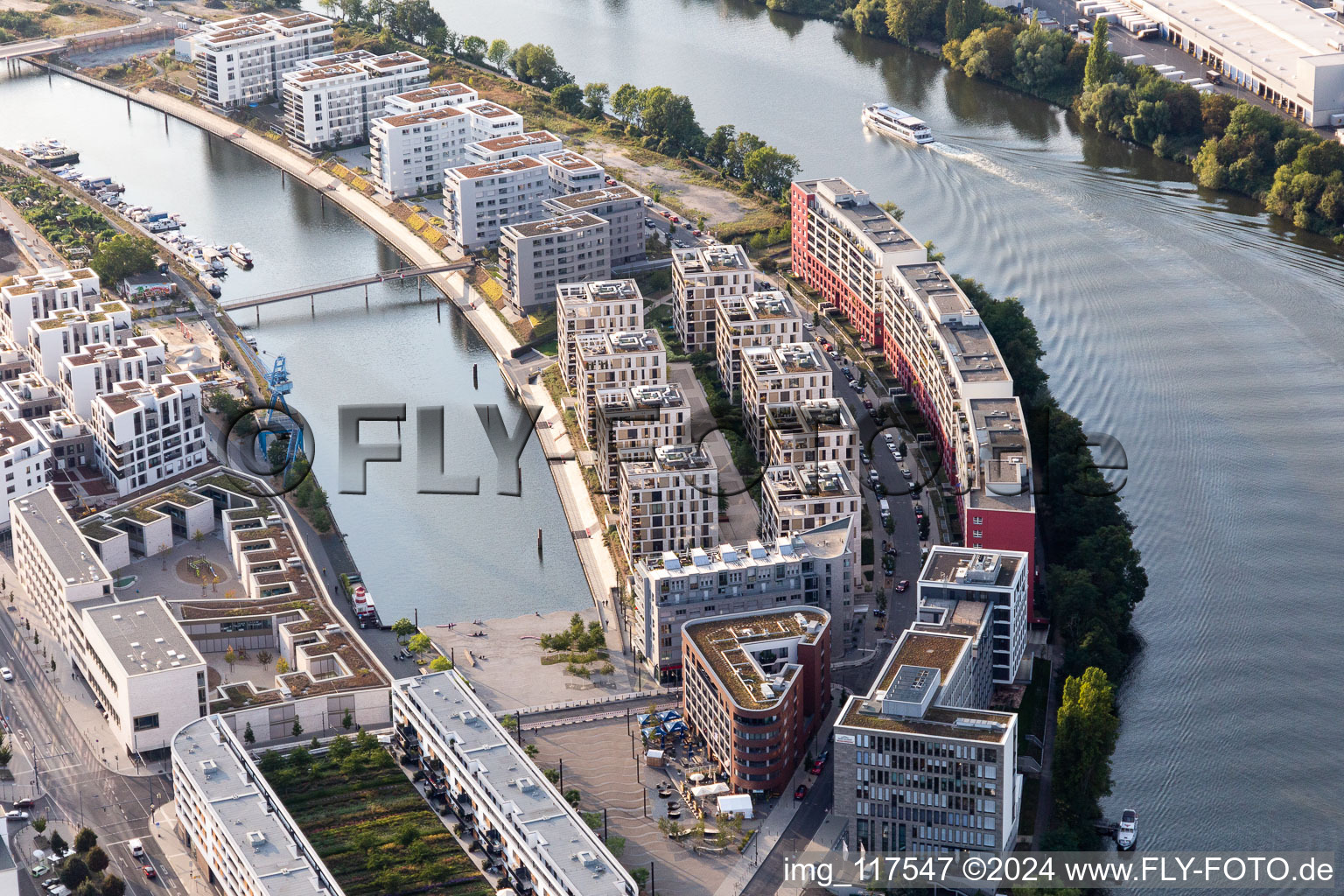 Oblique view of Harbour Island in the district Hafen in Offenbach am Main in the state Hesse, Germany