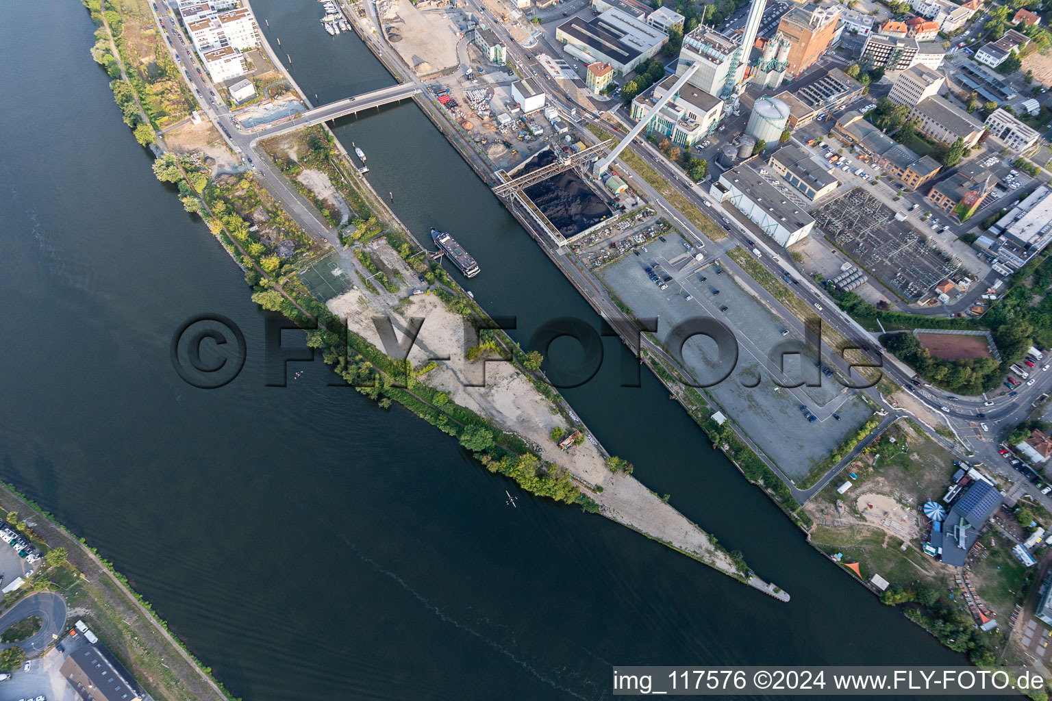 Harbour Island in the district Hafen in Offenbach am Main in the state Hesse, Germany from the plane