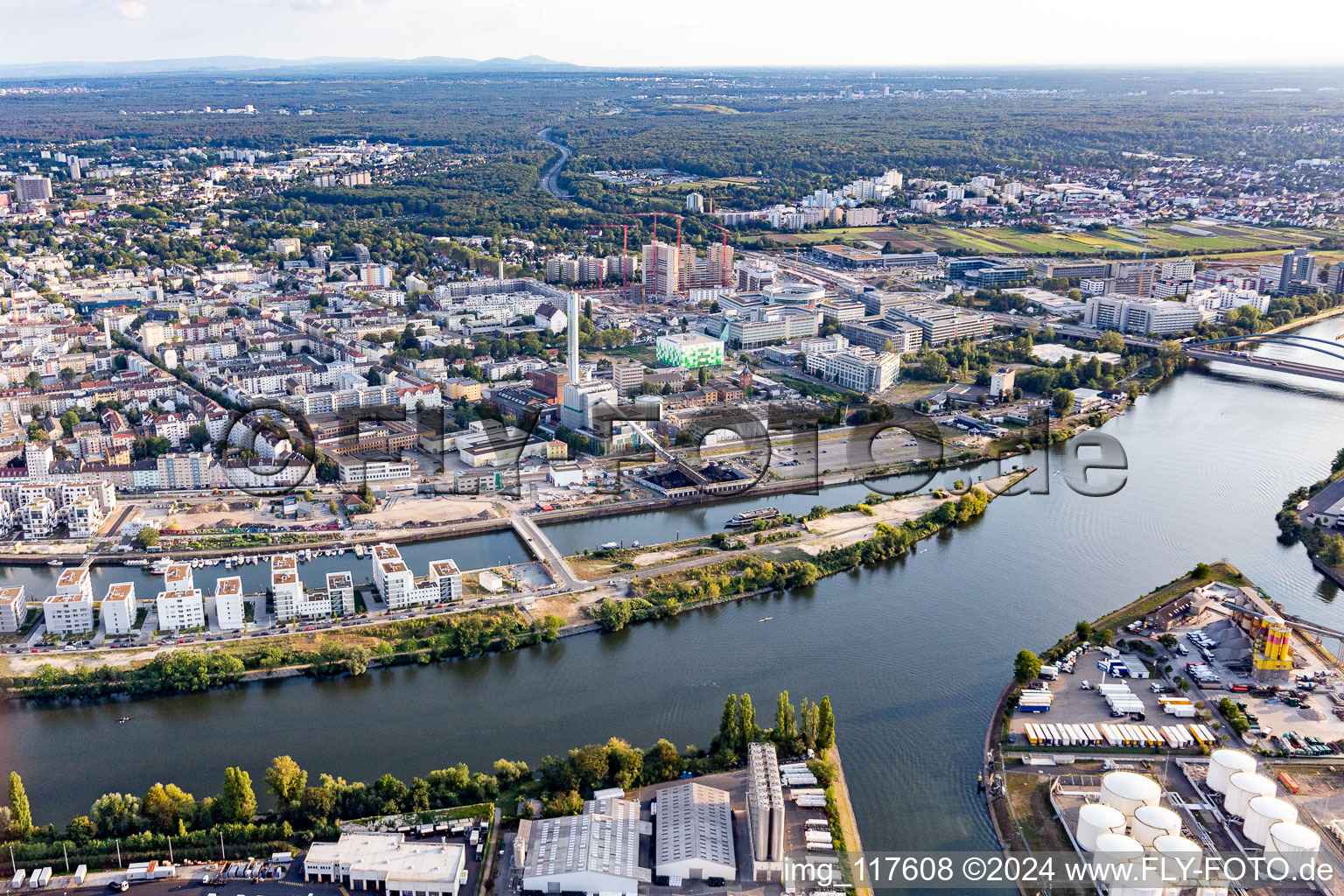 Drone image of Harbour Island in the district Hafen in Offenbach am Main in the state Hesse, Germany