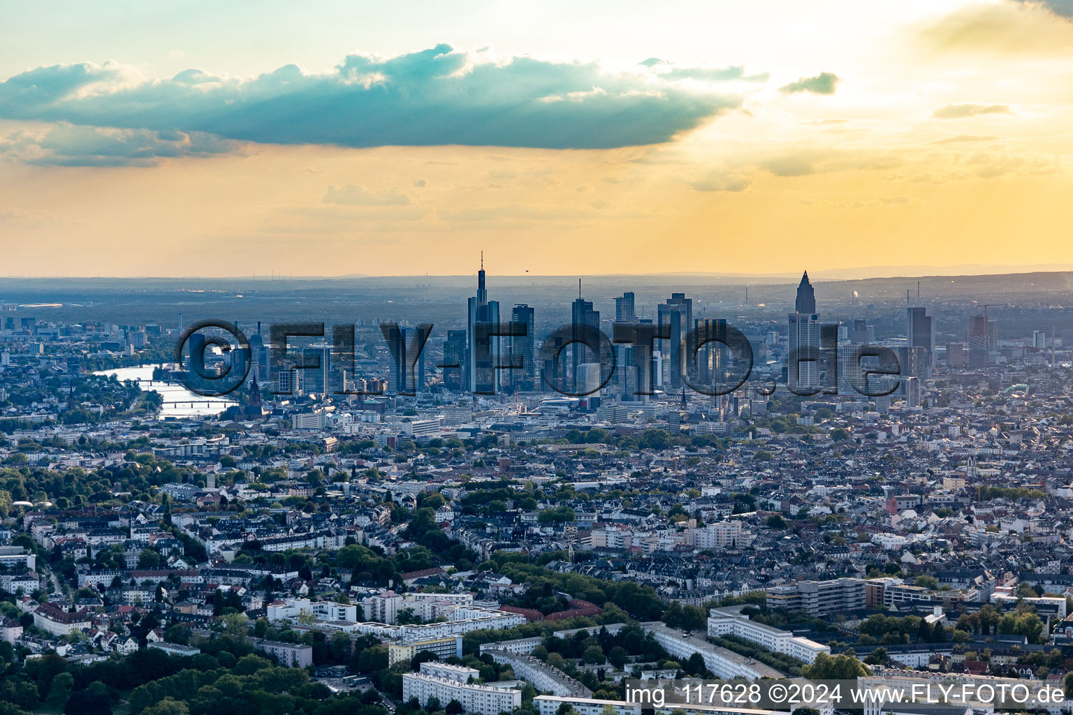 City center with the skyline in the downtown area in Frankfurt in the state Hesse, Germany