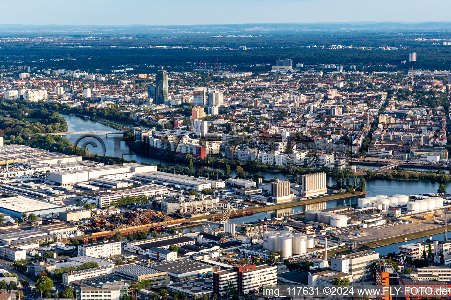 Building complex and grounds of the logistics center Oiltanking, DB Schenker, UPS Center Frankfurt and Karl Schmidt in the district Ostend in Frankfurt in the state Hesse, Germany