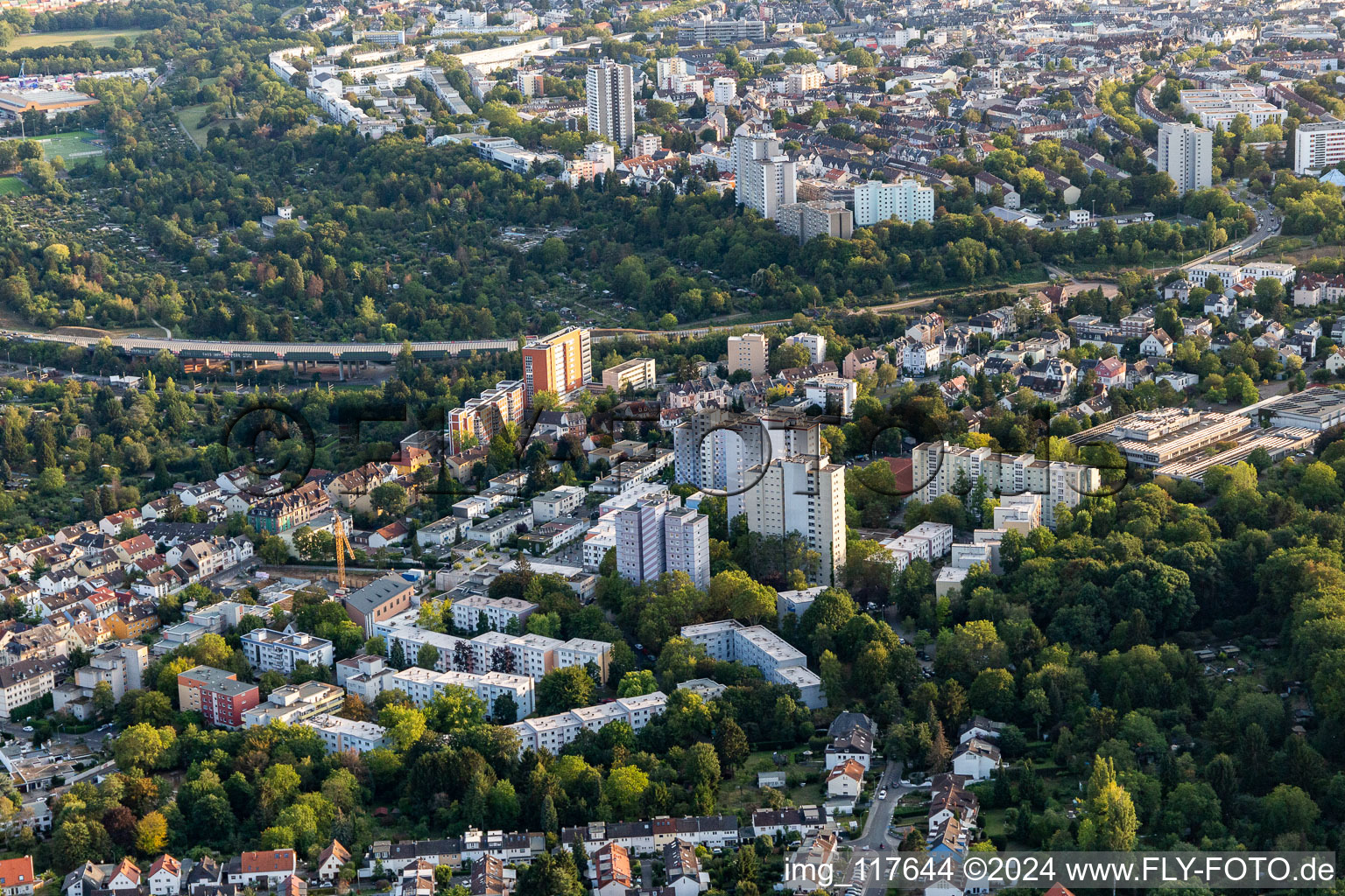 Aerial view of District Seckbach in Frankfurt am Main in the state Hesse, Germany