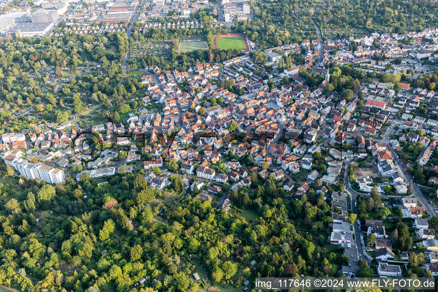 Aerial photograpy of District Seckbach in Frankfurt am Main in the state Hesse, Germany