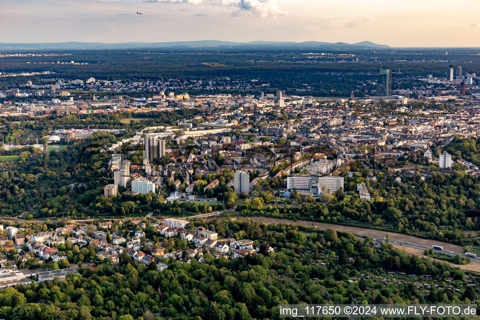 Oblique view of District Seckbach in Frankfurt am Main in the state Hesse, Germany