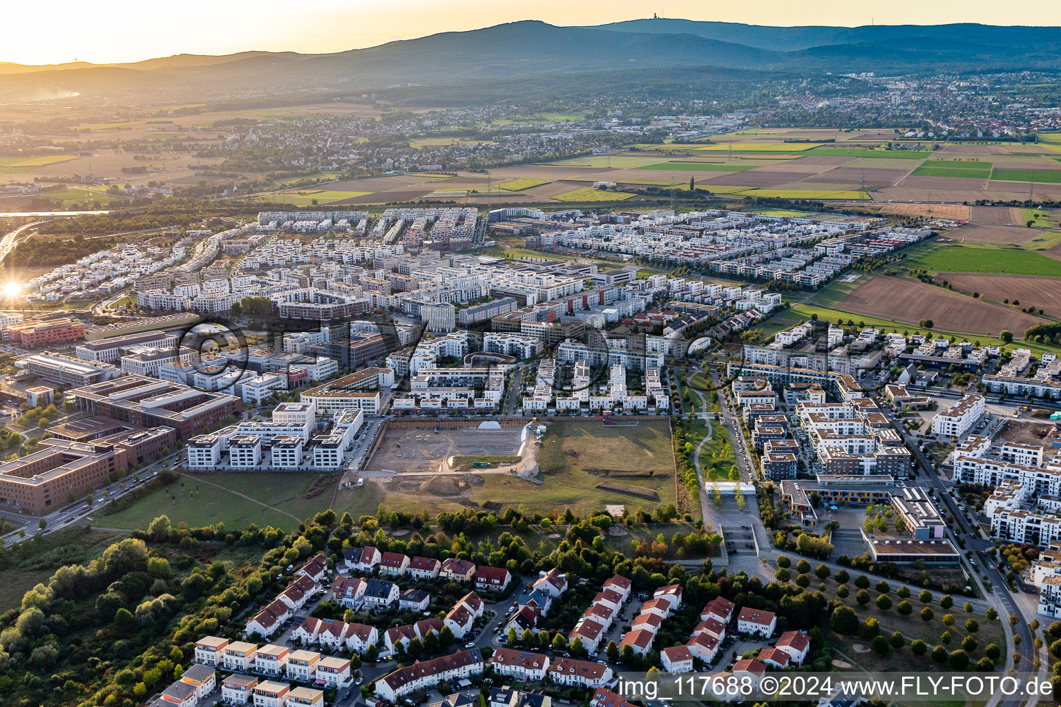 Residential construction site with multi-family housing development- on the on Konrad-Zuse-Strasse in the district Kalbach-Riedberg in Frankfurt in the state Hesse, Germany