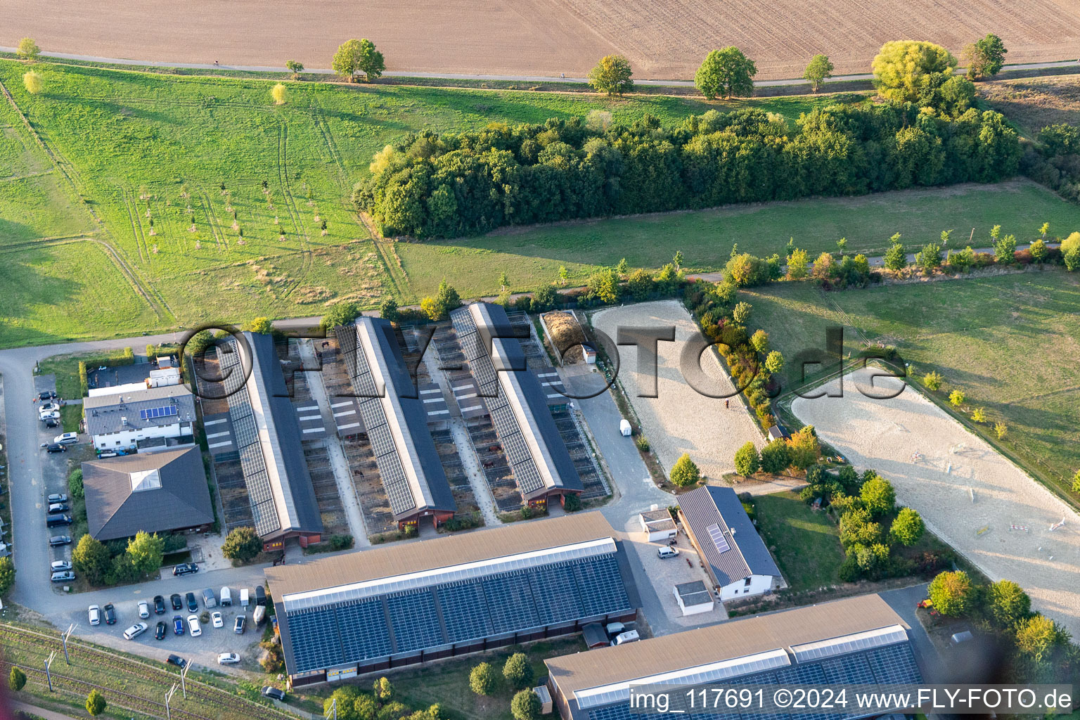 Aerial view of Kautenhof Equestrian Centre in the district Kalbach-Riedberg in Frankfurt am Main in the state Hesse, Germany