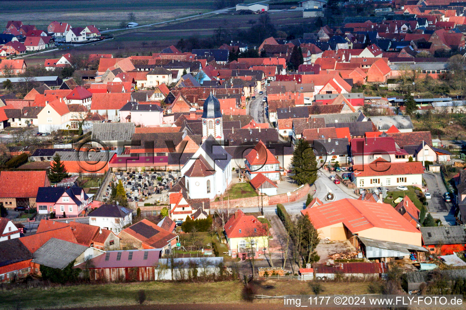 Niederlauterbach in the state Bas-Rhin, France from the drone perspective