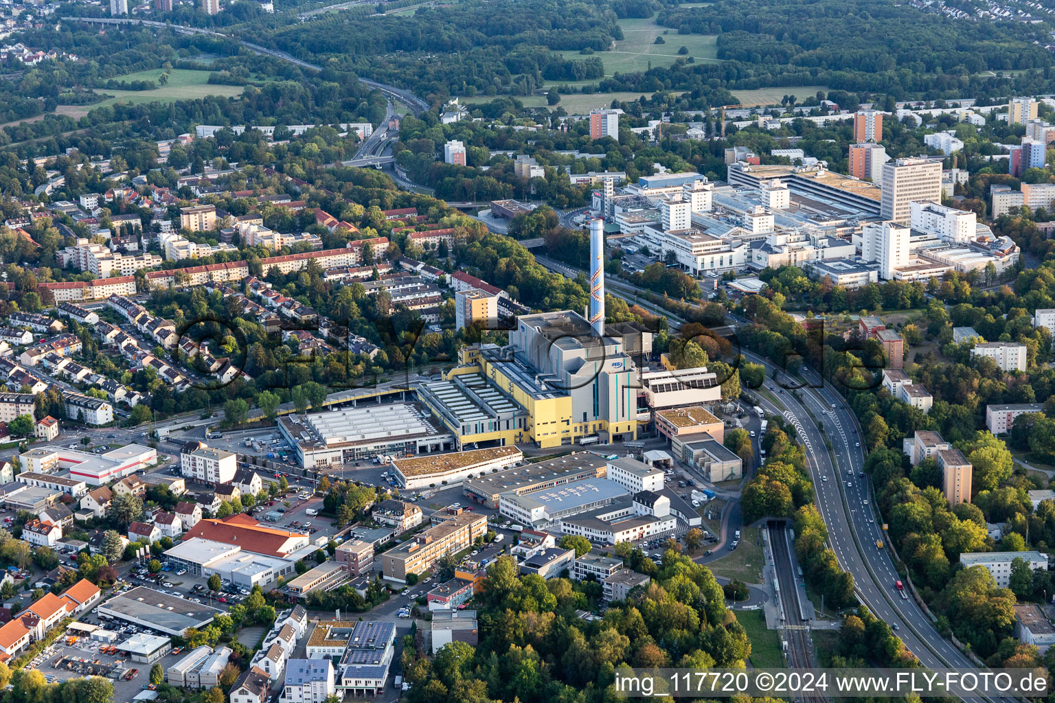 Power station plants of the combined heat and power station - Muellheizkraftwerk Frankfurt in the district Heddernheim in Frankfurt in the state Hesse, Germany