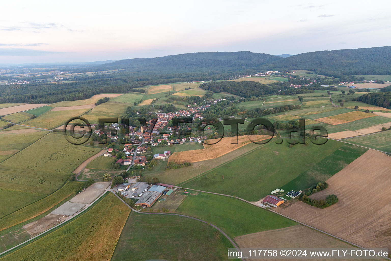 Drachenbronn-Birlenbach in the state Bas-Rhin, France seen from above