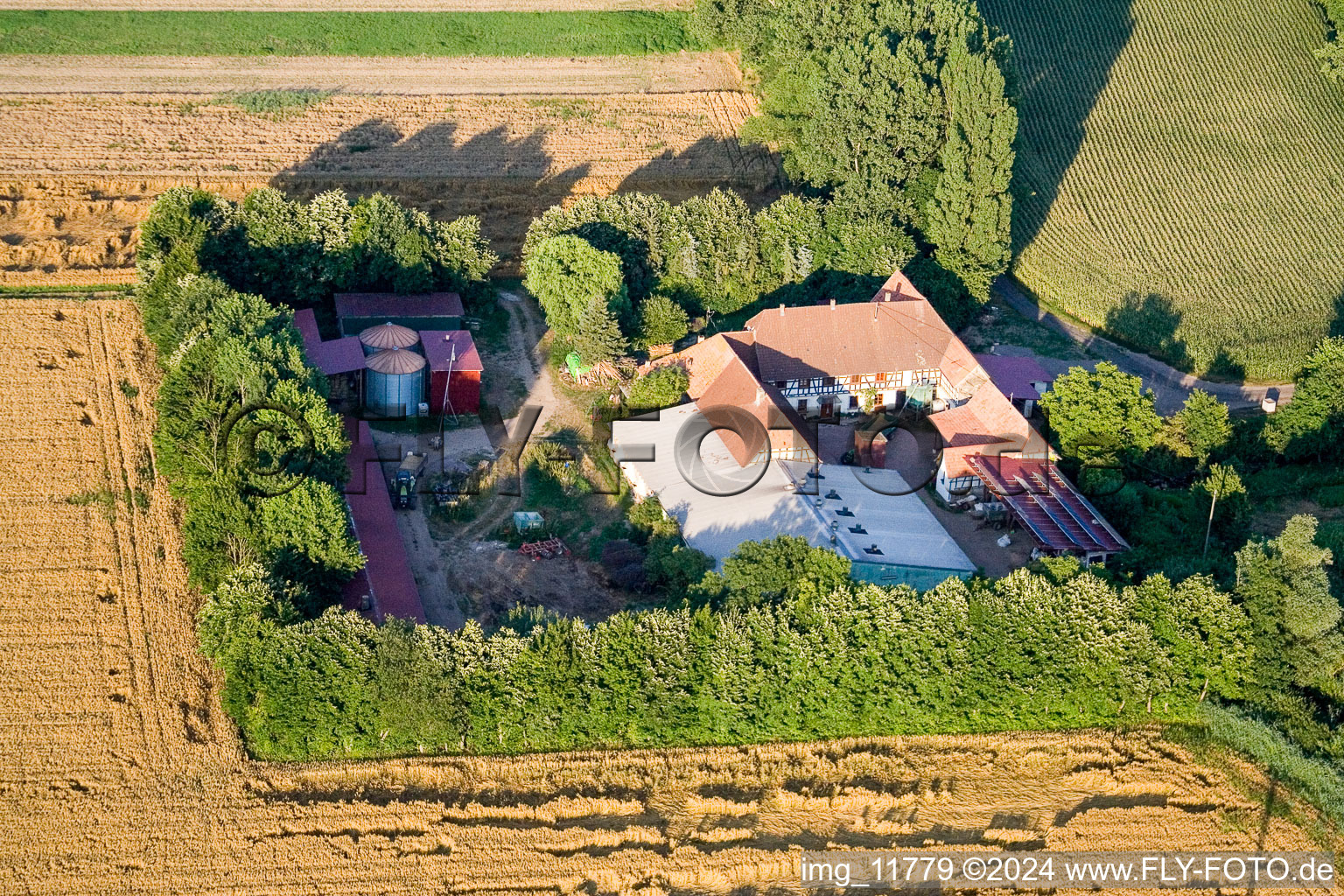 Aerial view of At Erlenbach, Leistenmühle in Kandel in the state Rhineland-Palatinate, Germany