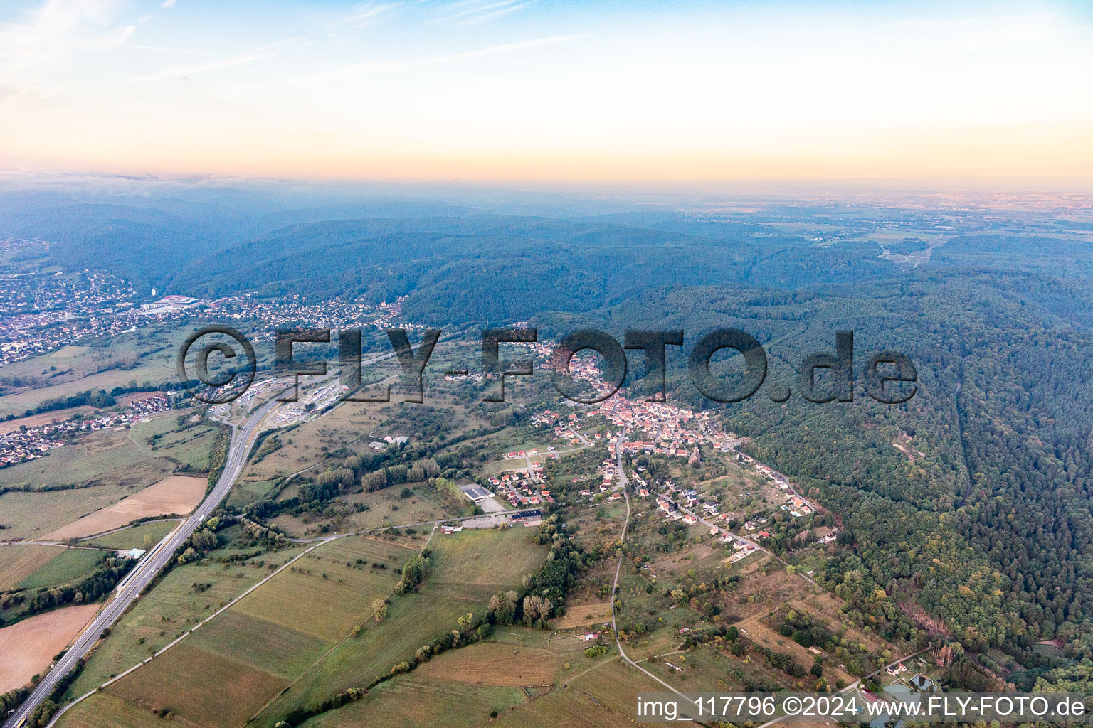 Drone recording of Ernolsheim-lès-Saverne in the state Bas-Rhin, France