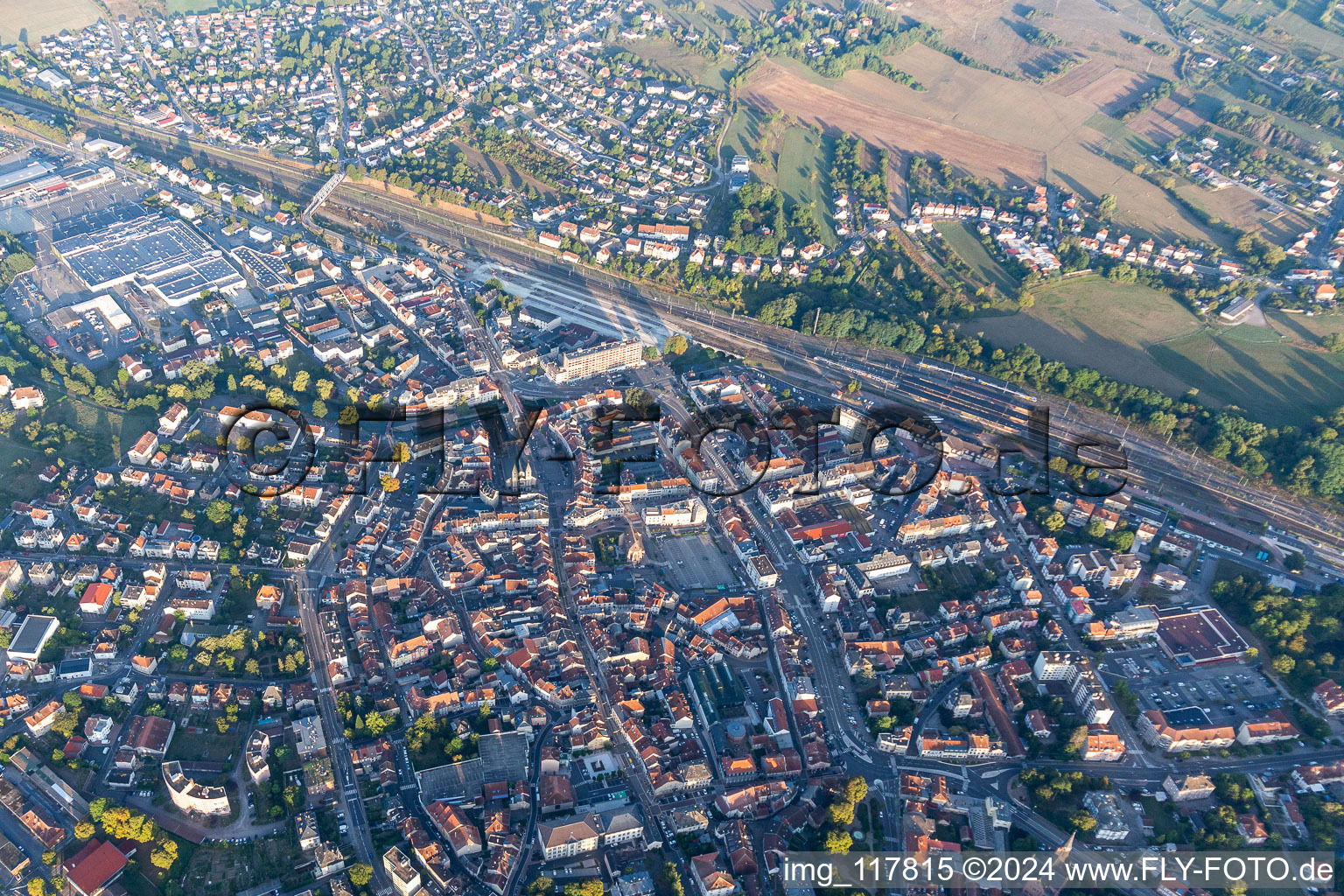 The city center in the downtown area with Bahnhof in Sarrebourg in Grand Est, France