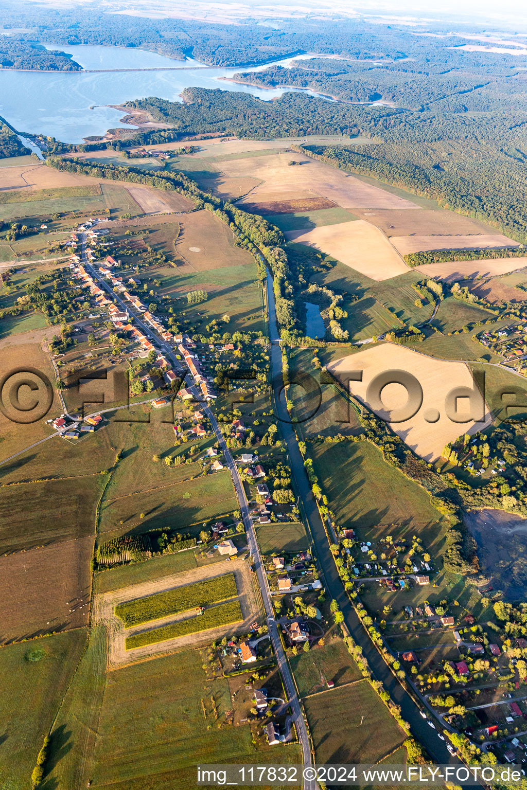 Canal course and shore areas of the connecting canal Canal of HouliA?res de la Sarre in Diane-Capelle in Grand Est, France