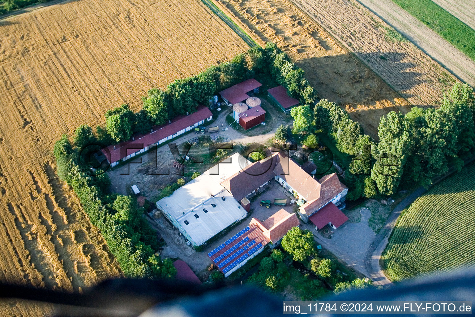 At Erlenbach, Leistenmühle in Kandel in the state Rhineland-Palatinate, Germany seen from above