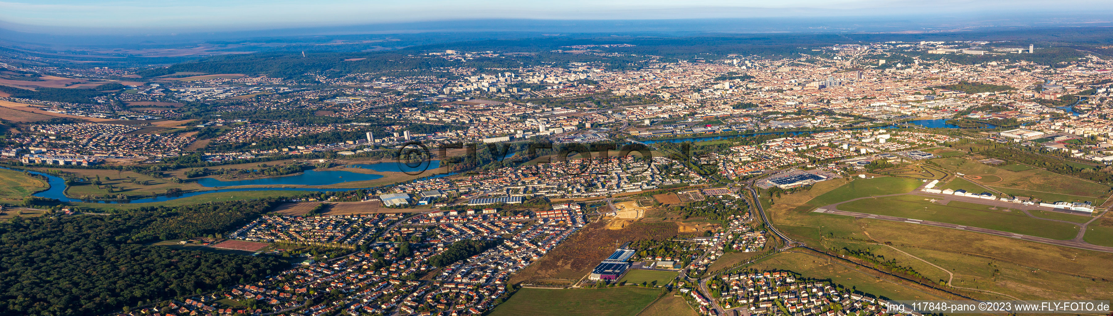 Panoramic perspective of the city area with outside districts and inner city area in Nancy in Grand Est, France