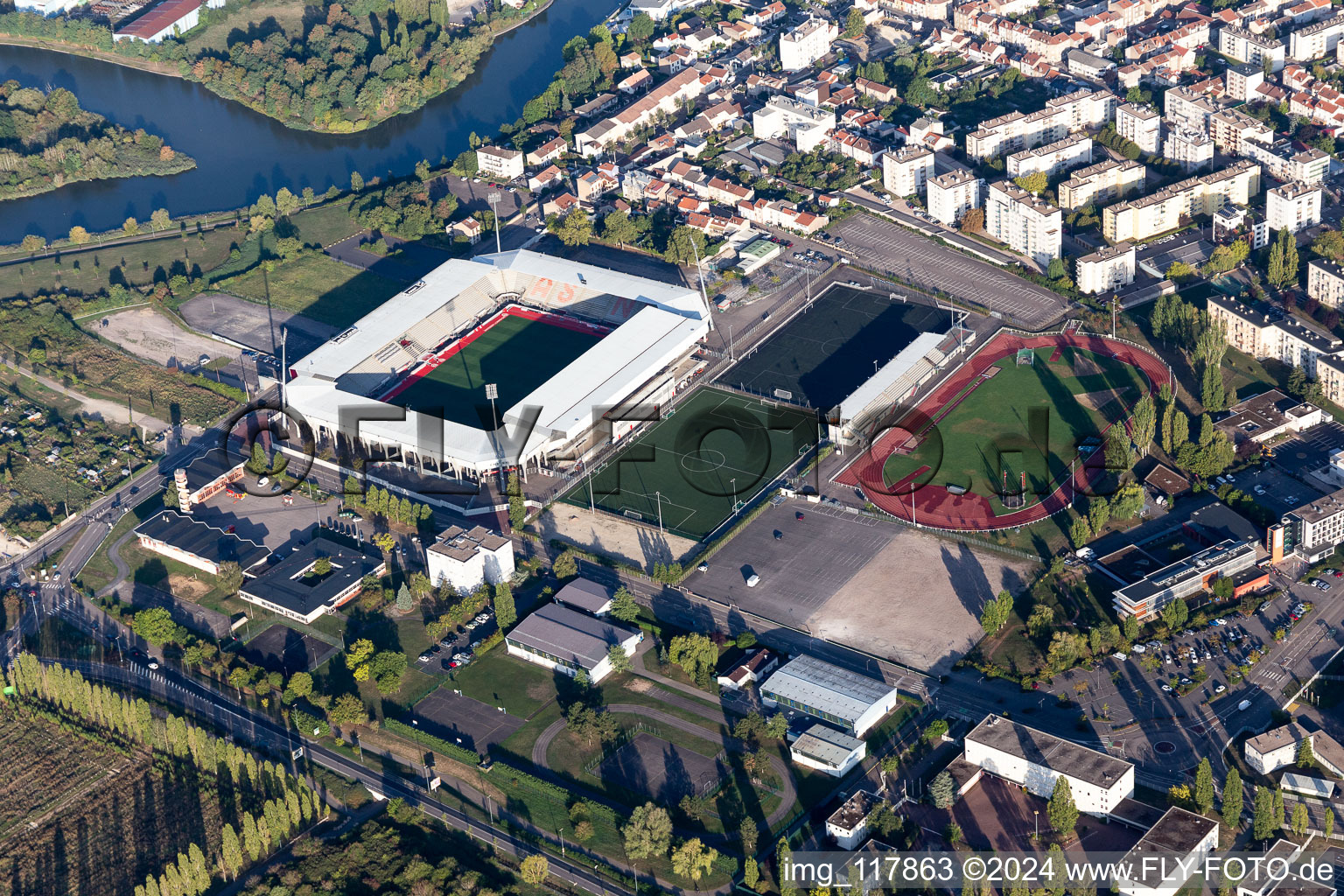 Sports facility grounds of the Arena stadium Stade Marcel-Picot on Boulevard Jean JaurA?s in Tomblaine in Grand Est, France