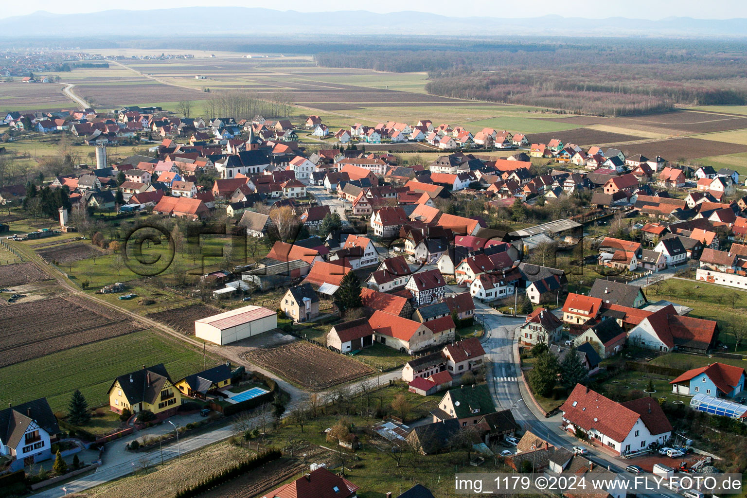 Salmbach in the state Bas-Rhin, France from above