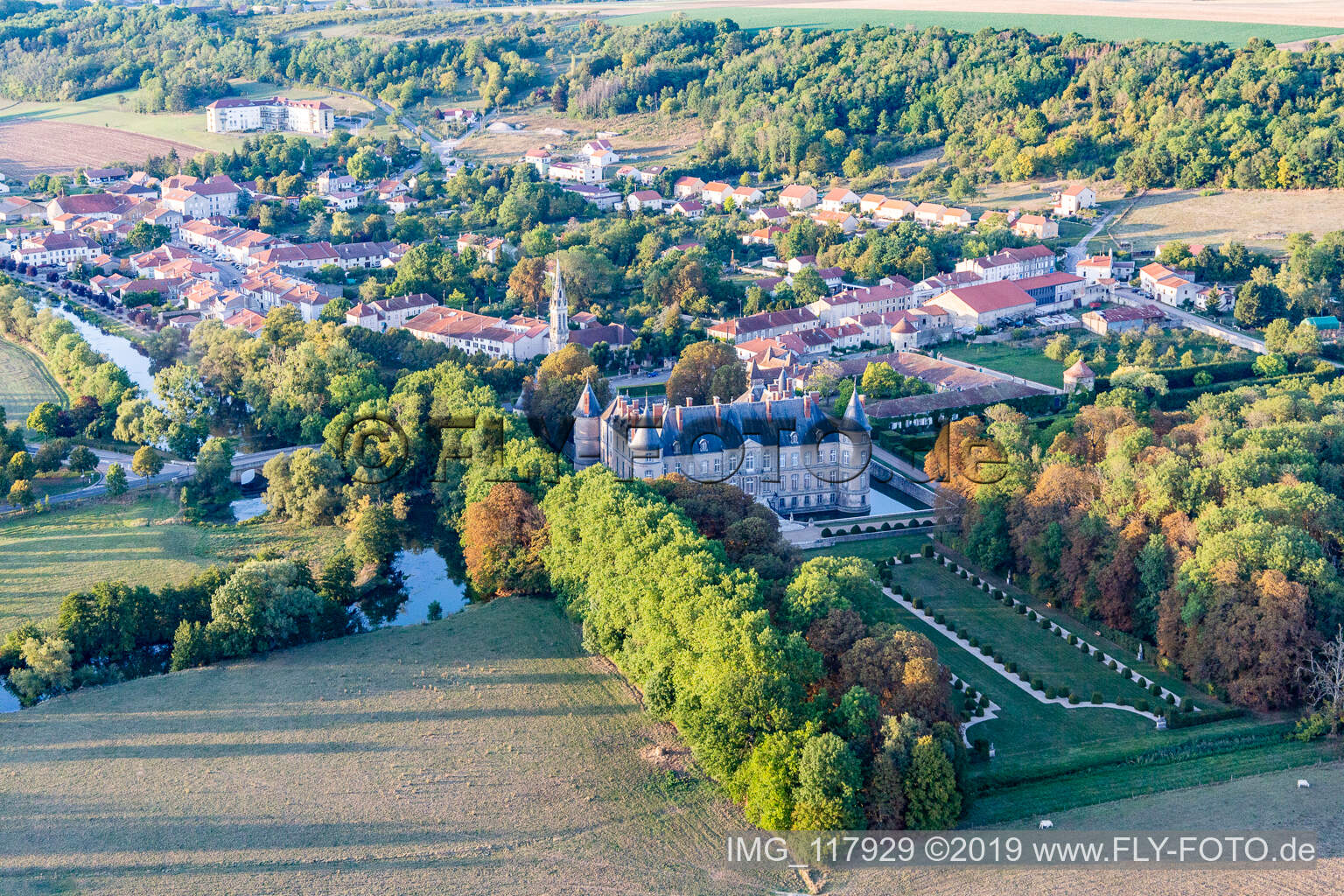 Chateau de Haroué in Haroué in the state Meurthe et Moselle, France from the drone perspective