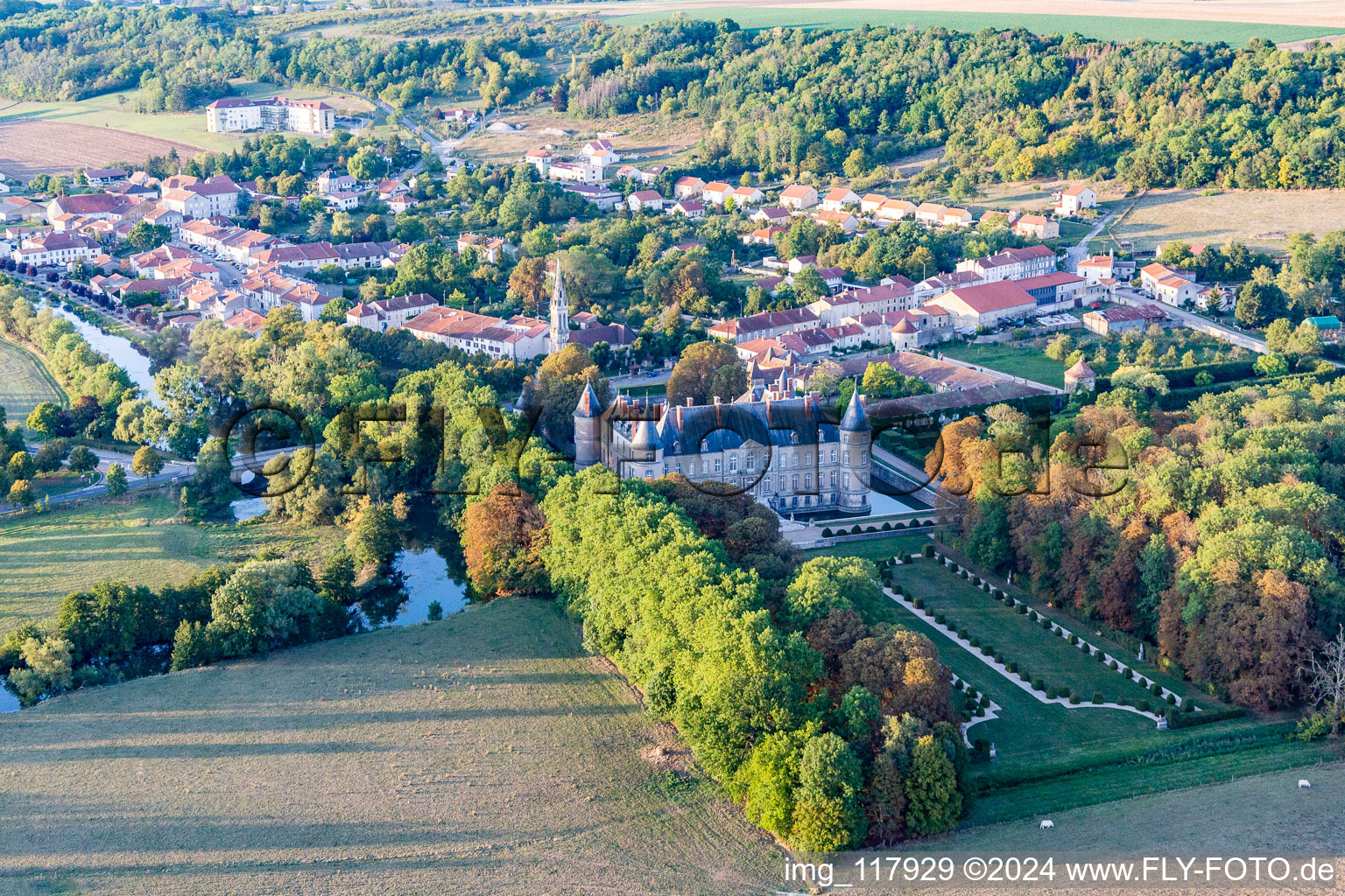 Chateau de Haroué in Haroué in the state Meurthe et Moselle, France from the drone perspective