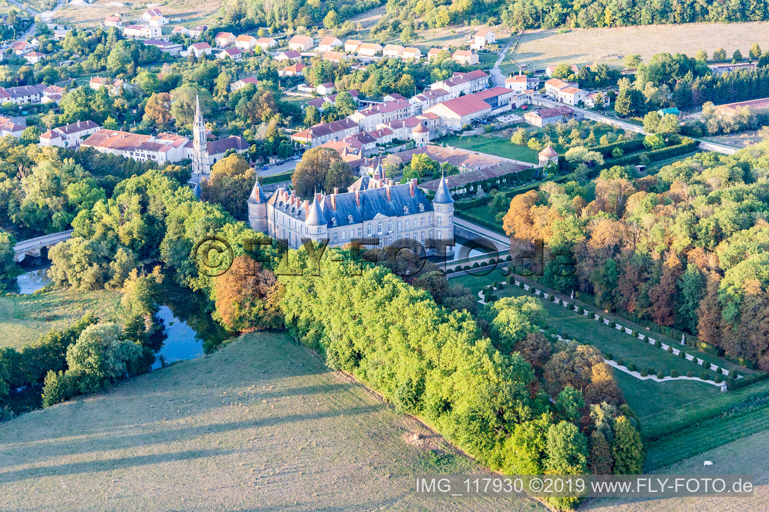Chateau de Haroué in Haroué in the state Meurthe et Moselle, France from a drone