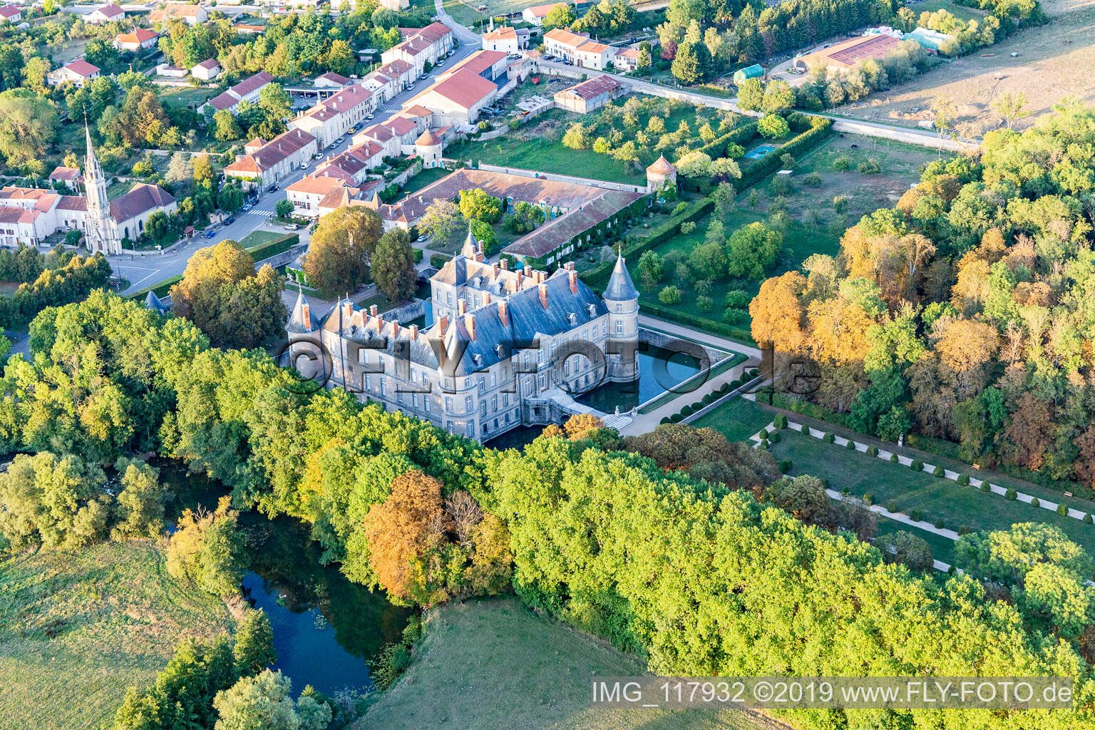 Chateau de Haroué in Haroué in the state Meurthe et Moselle, France seen from a drone