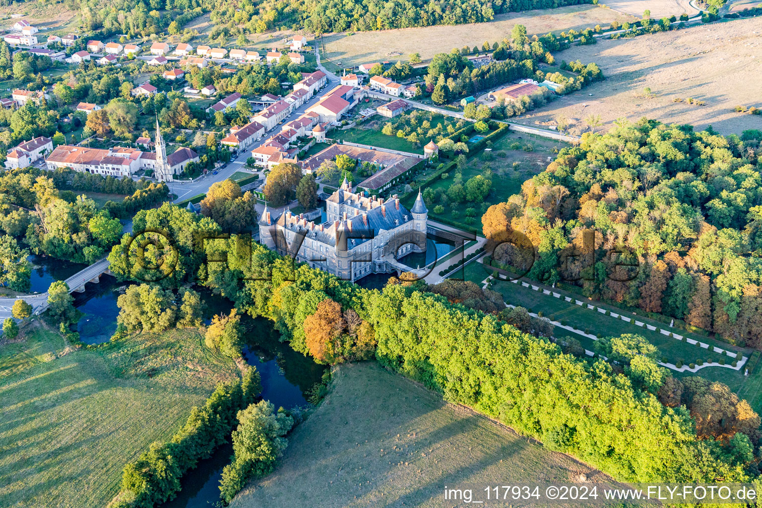 Aerial view of Chateau de Haroué in Haroué in the state Meurthe et Moselle, France