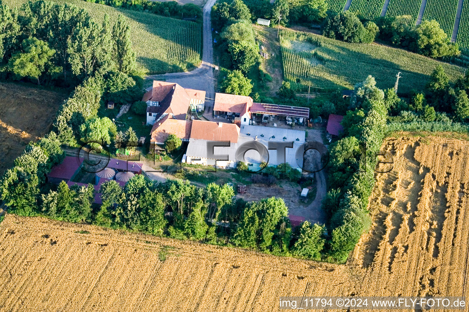 At Erlenbach, Leistenmühle in Kandel in the state Rhineland-Palatinate, Germany from the plane