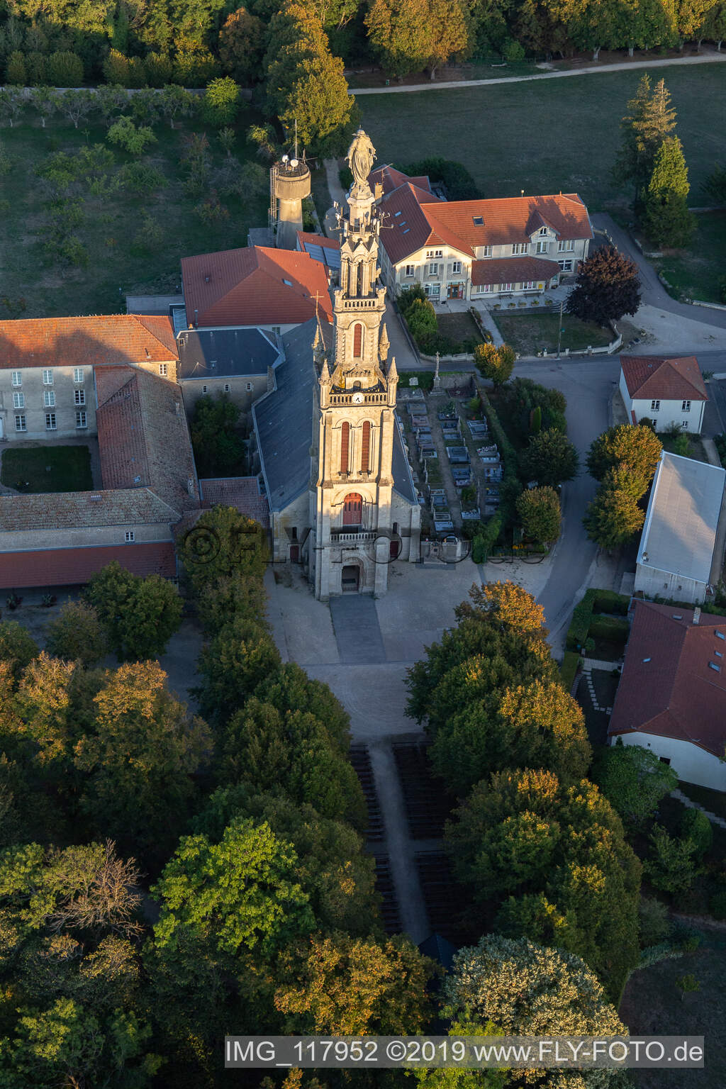 Bird's eye view of Basilica of Sion in Saxon-Sion in the state Meurthe et Moselle, France