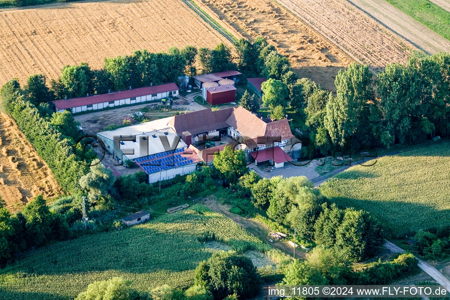 Drone recording of At Erlenbach, Leistenmühle in Kandel in the state Rhineland-Palatinate, Germany