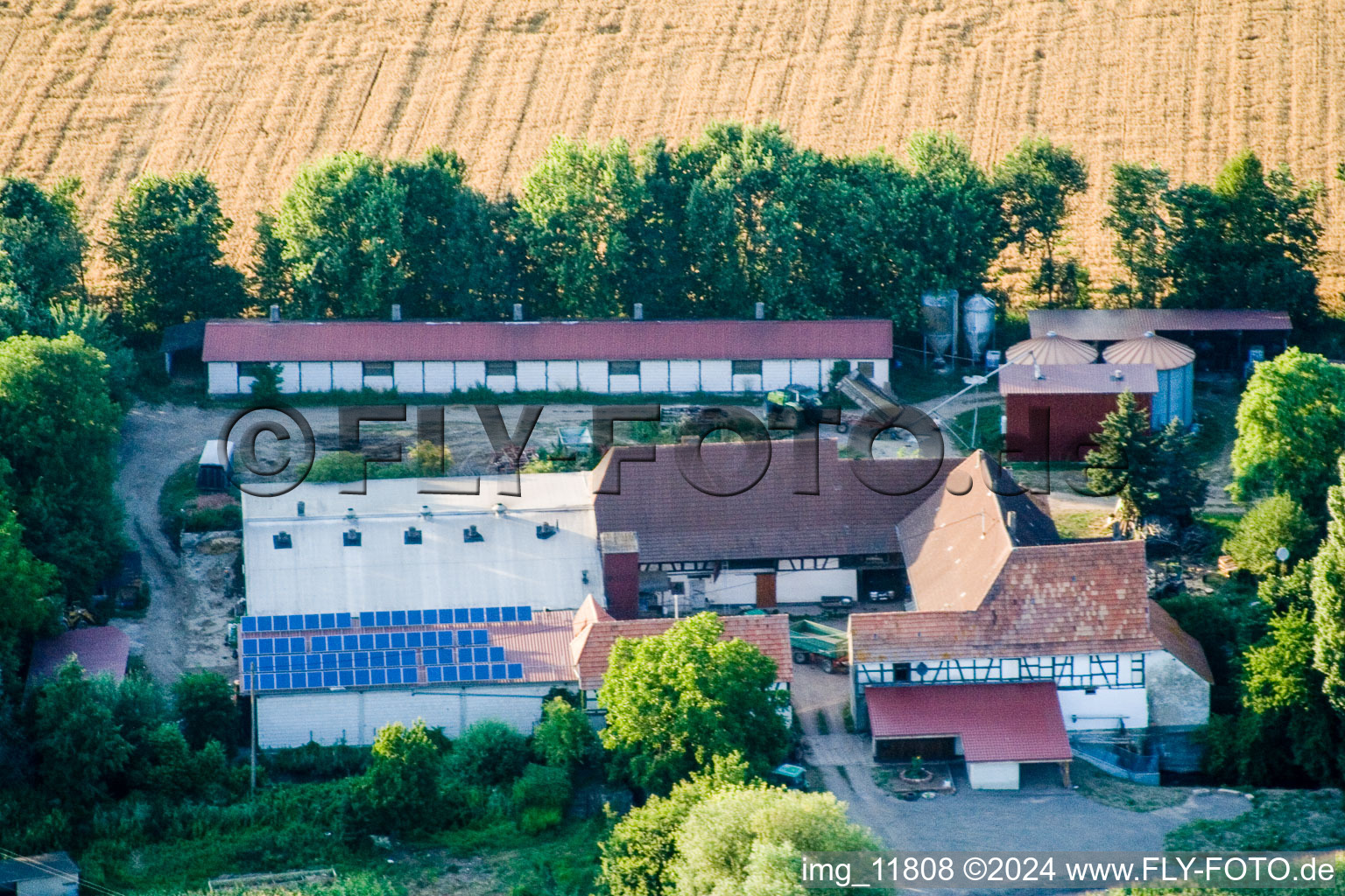 At Erlenbach, Leistenmühle in Kandel in the state Rhineland-Palatinate, Germany from the drone perspective